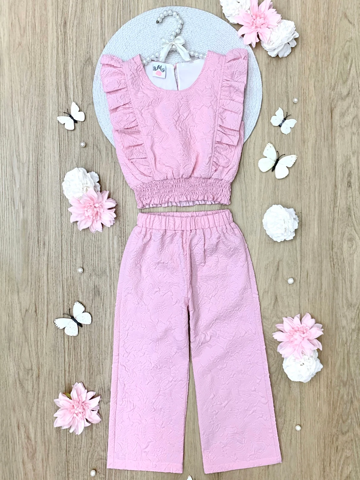 Springtime Blush Textured Top and Matching Pant Set - Image 4