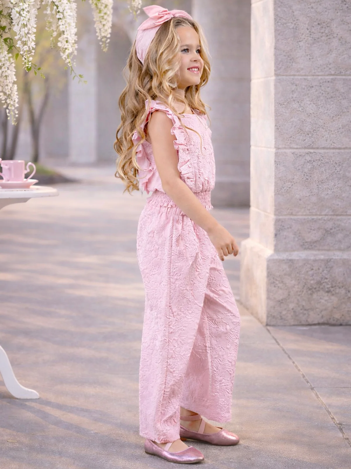 Springtime Blush Textured Top and Matching Pant Set - Image 5