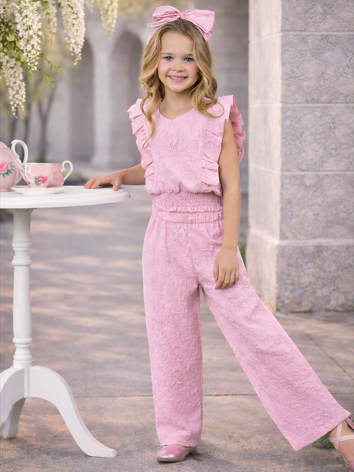 Springtime Blush Textured Top and Matching Pant Set - Image 6