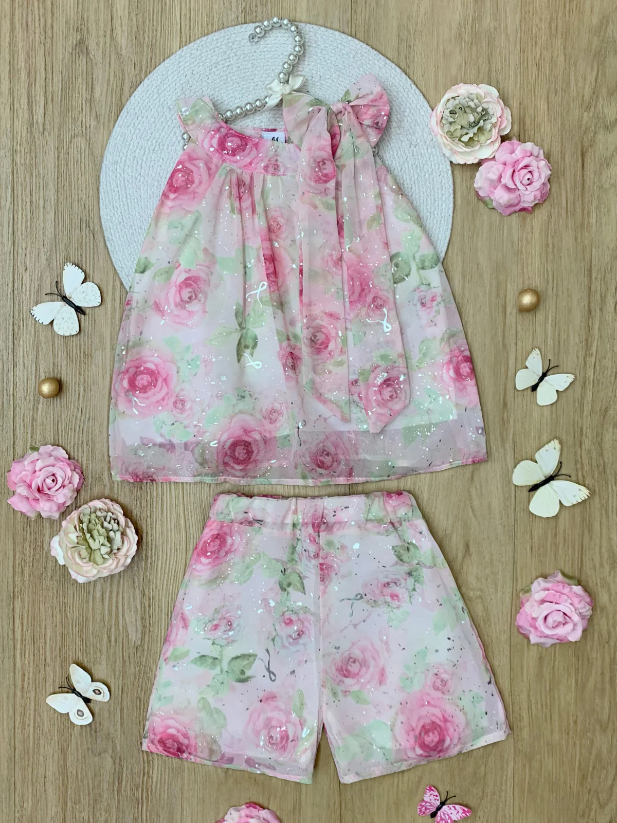 Blooming Blush Floral Chiffon Top and Short Set - Image 3
