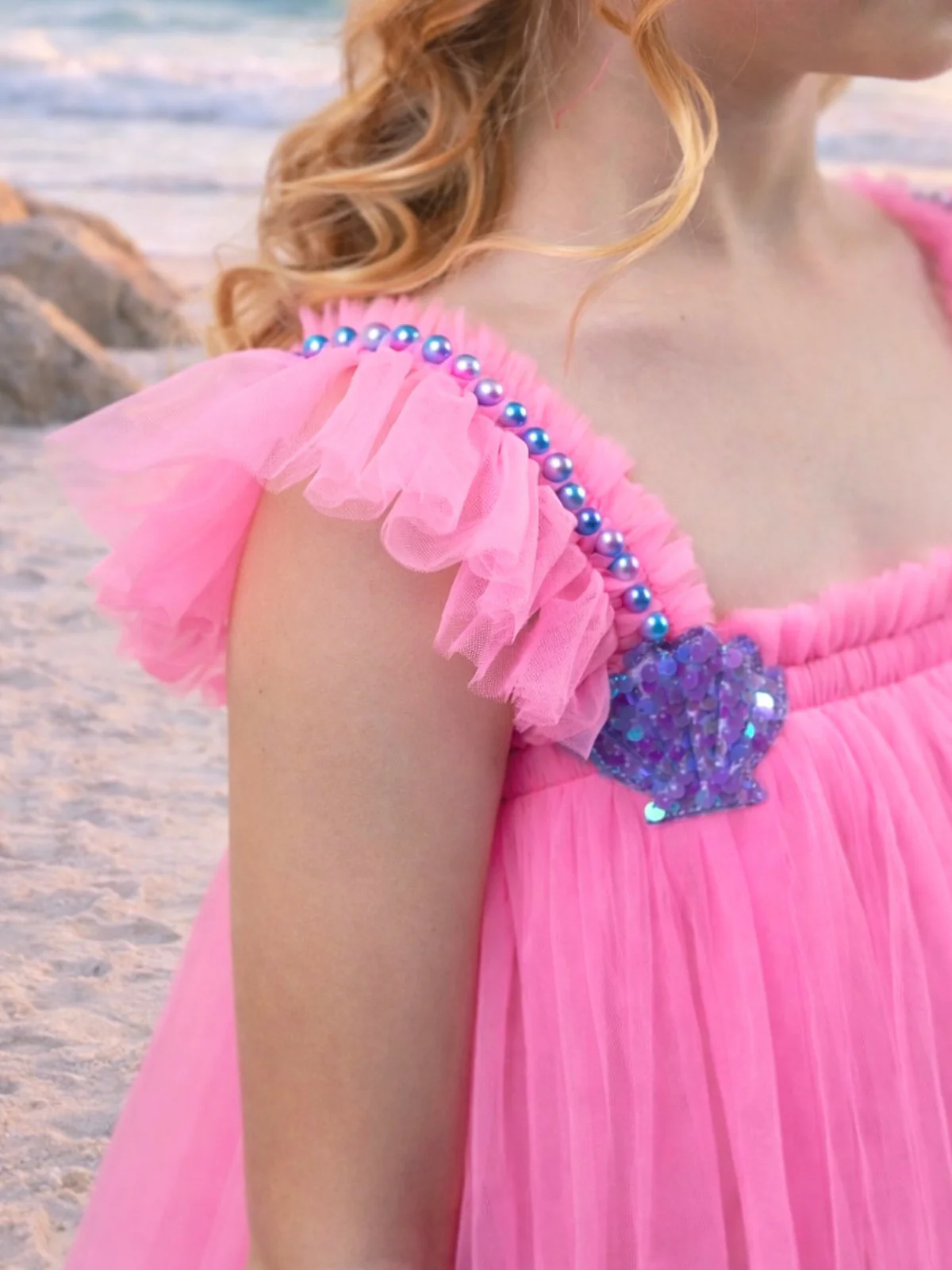 Seaside Pink Sequin Shell Party Dress - Image 3