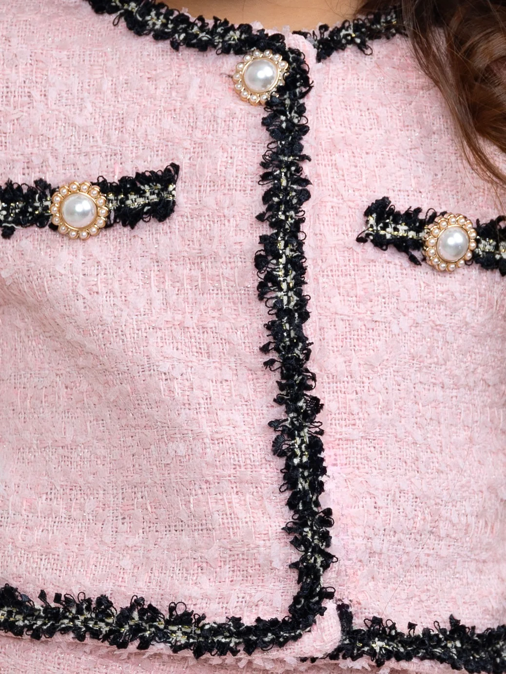 Pink Preppy Boucle Matching Jacket and Pleated Skirt Set - Image 3