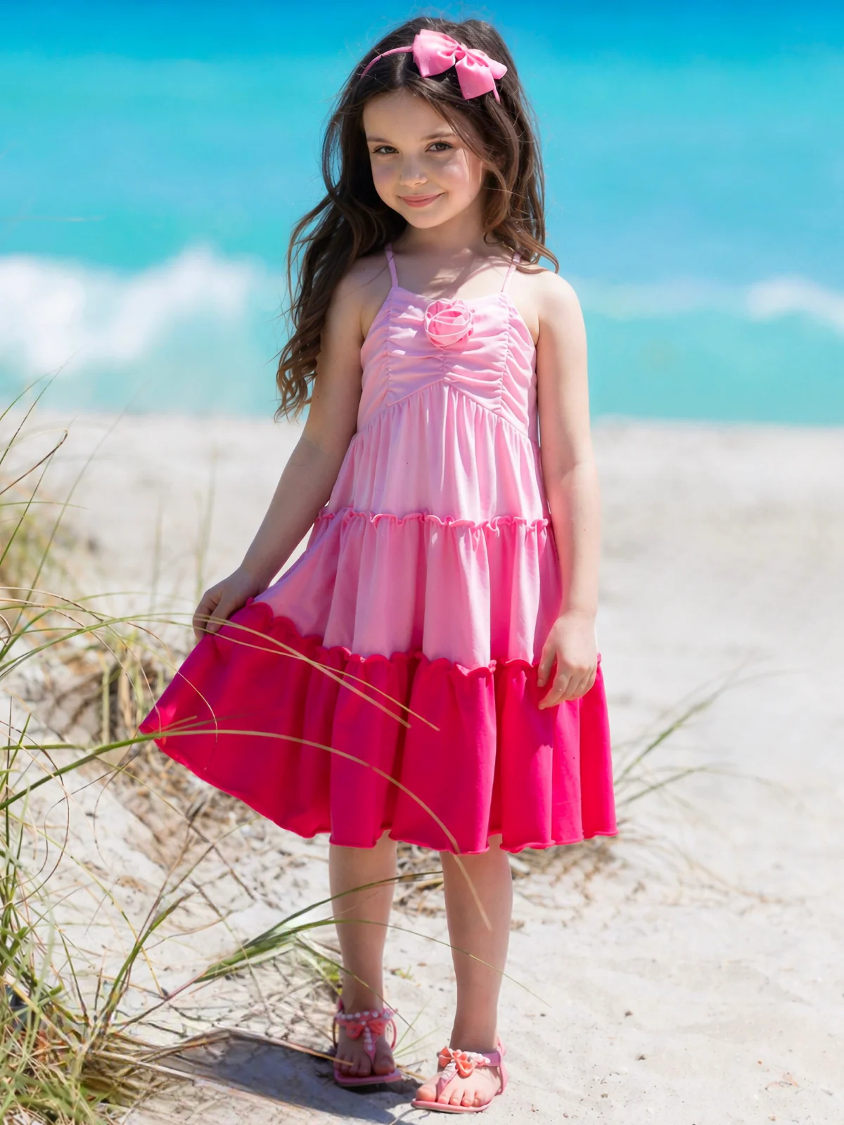Blushing Pink Ombre Rosette Tiered Dress - Image 5
