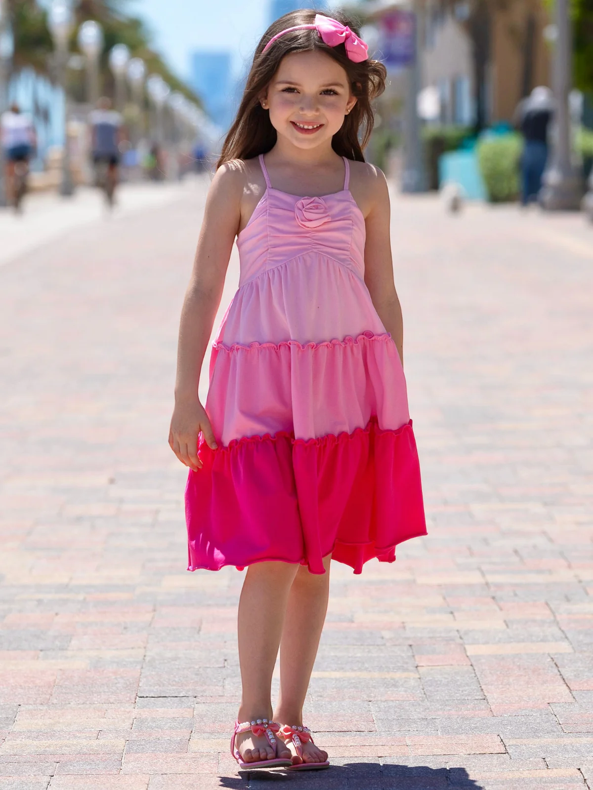 Blushing Pink Ombre Rosette Tiered Dress - Image 7