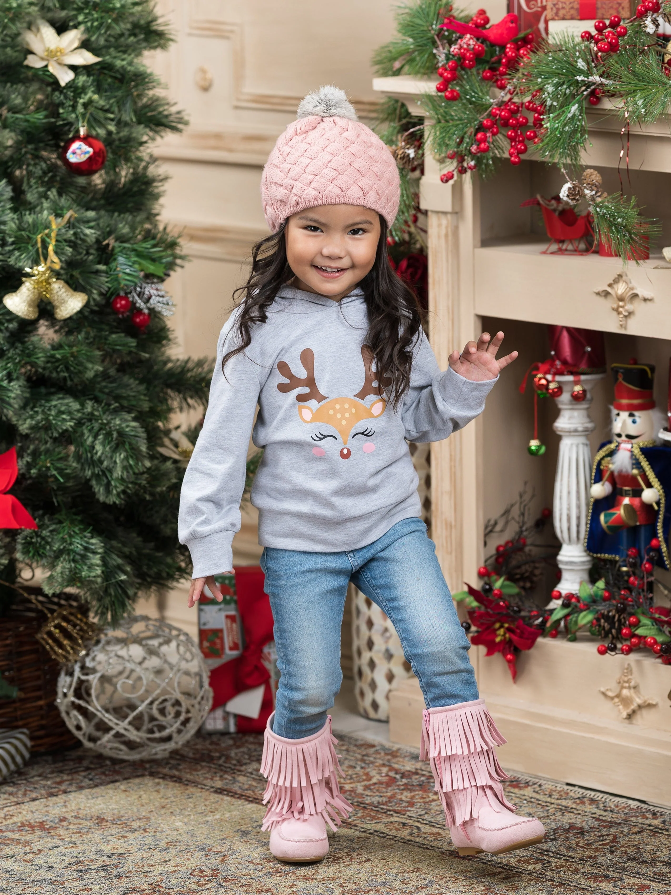 Blushing Reindeer Long Sleeve Hooded Top - Image 2