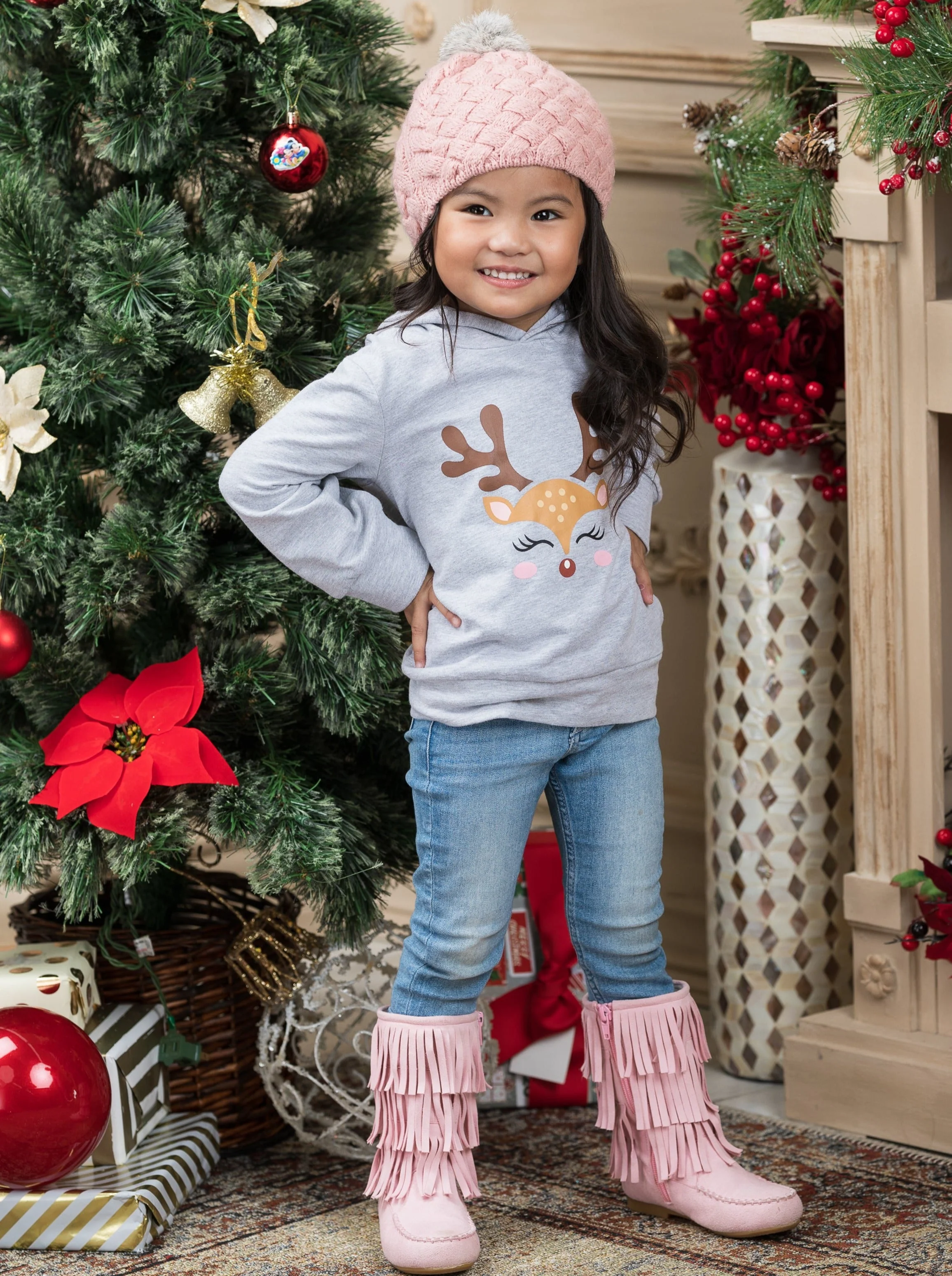 Blushing Reindeer Long Sleeve Hooded Top - Image 4