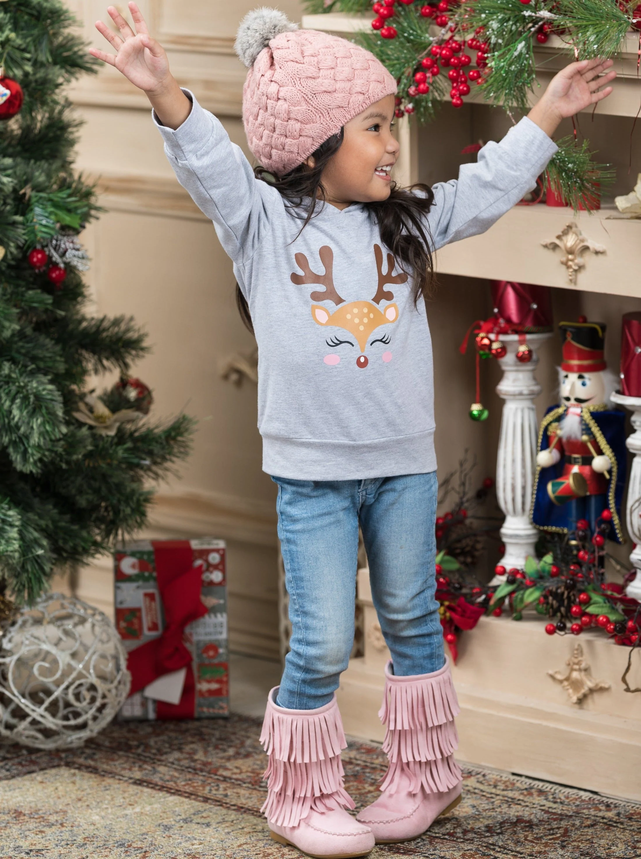Blushing Reindeer Long Sleeve Hooded Top - Image 5