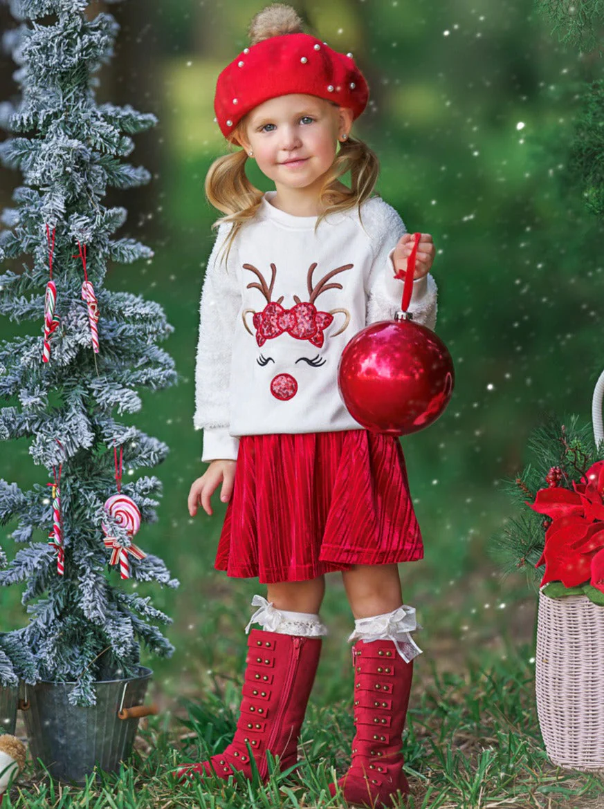 Blushing Reindeer Velvet Skirt Set - Image 2
