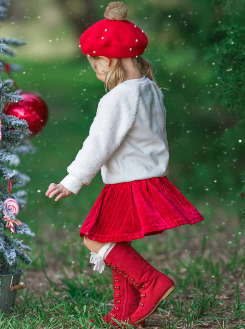 Blushing Reindeer Velvet Skirt Set - Image 4