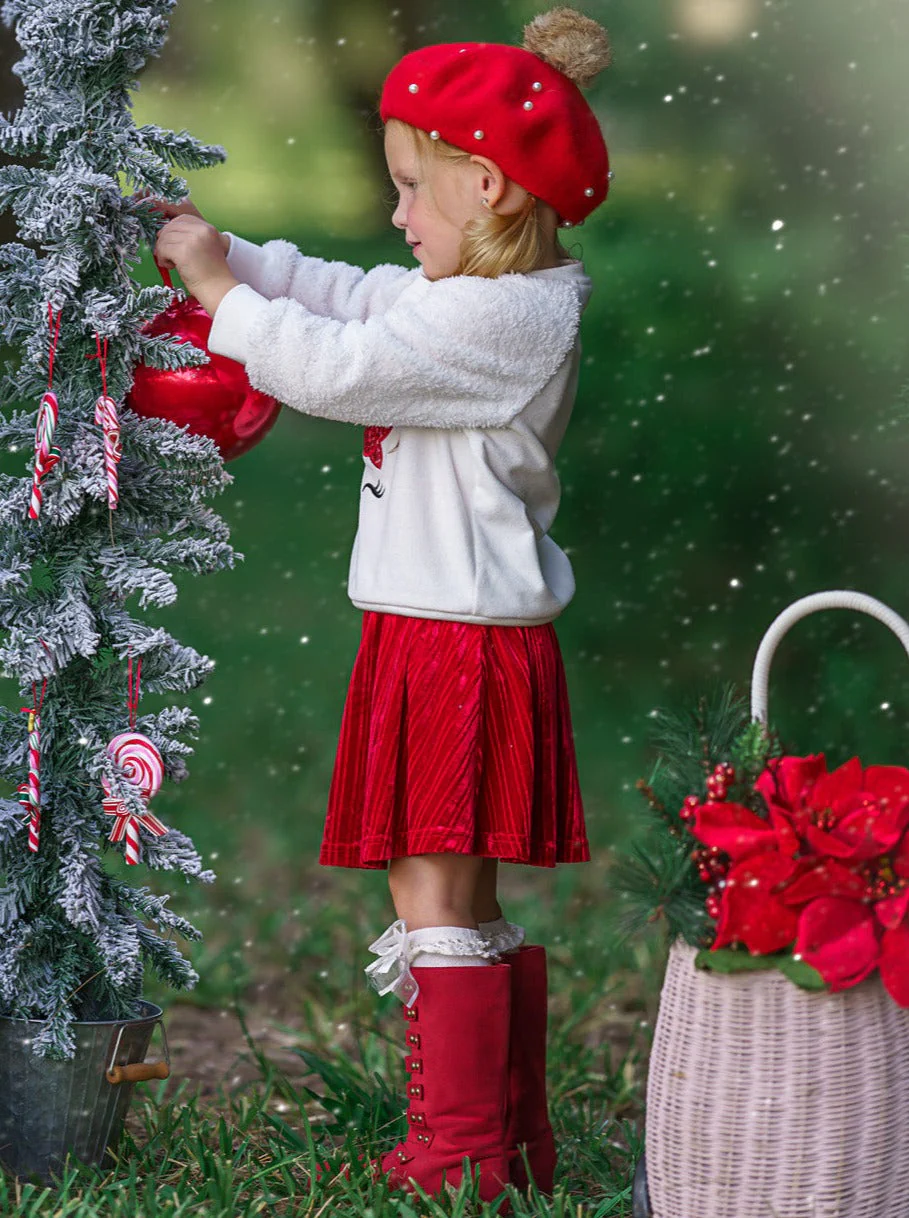 Blushing Reindeer Velvet Skirt Set - Image 5
