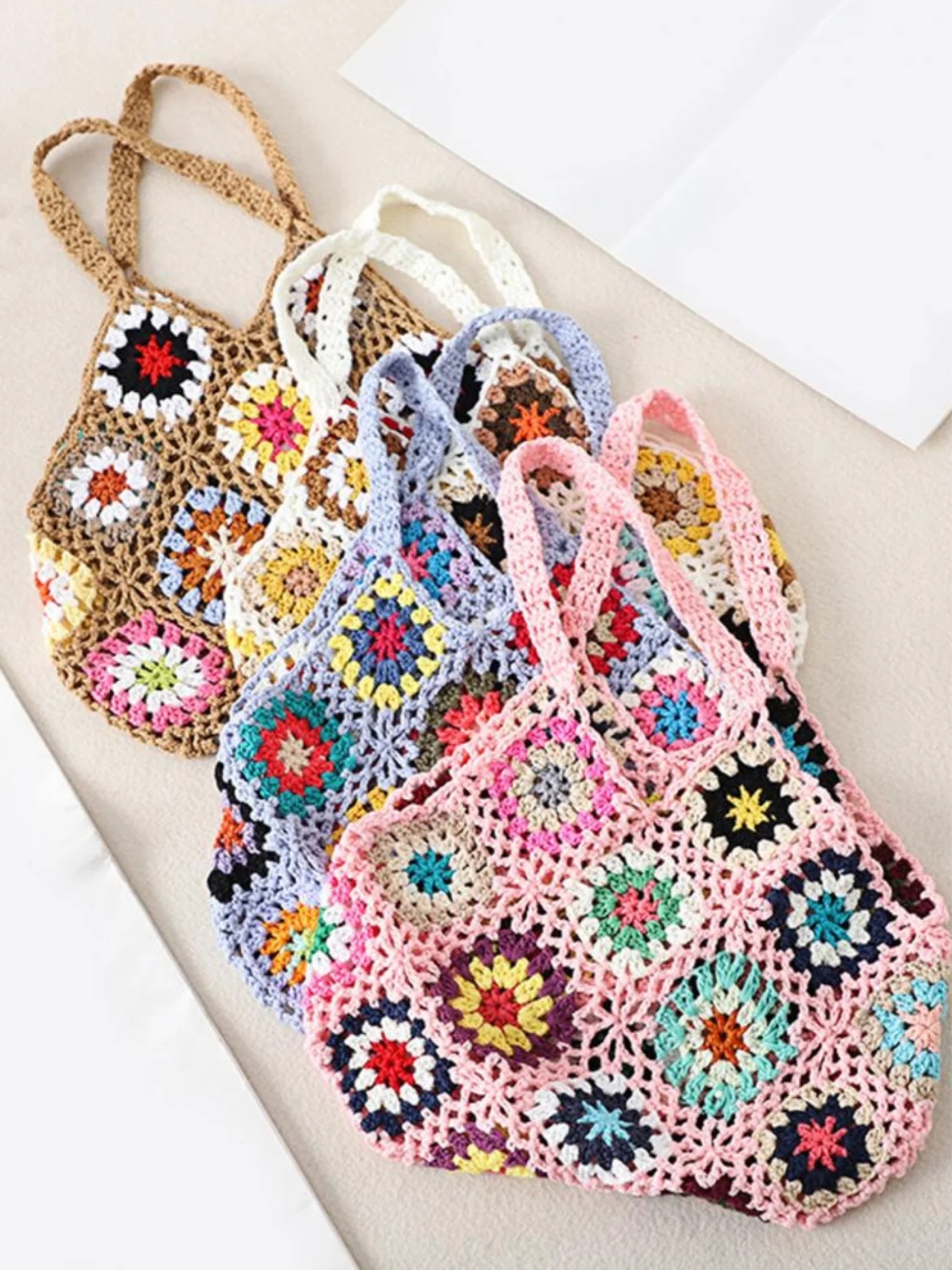 Bohemian Crochet Knitted Tote Bag - Image 2