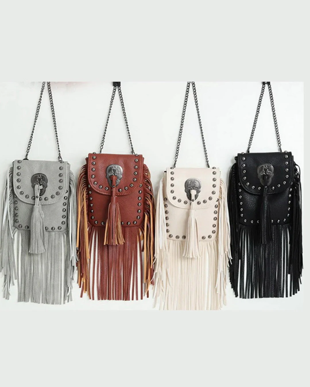 Girls Bohemian Studded Fringe Crossbody Bag - Image 2