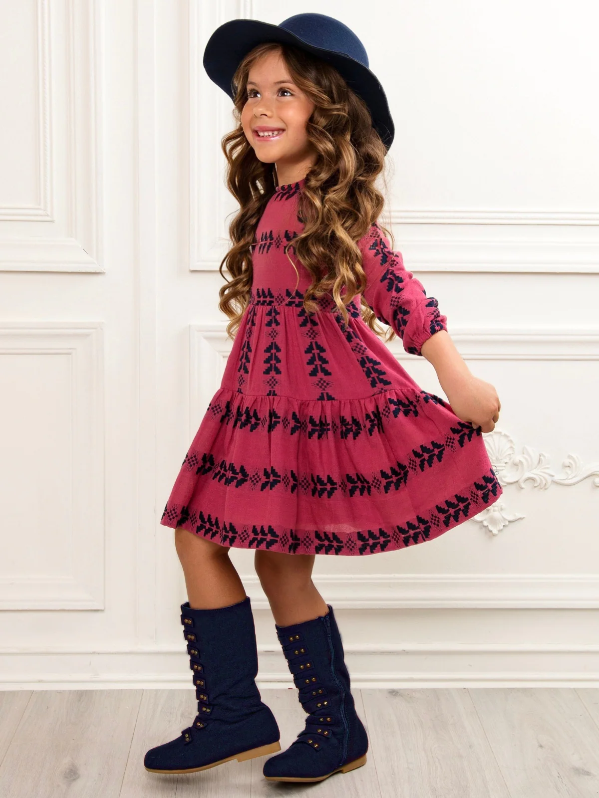Berry Boho Embroidered Cotton Babydoll Dress - Image 4