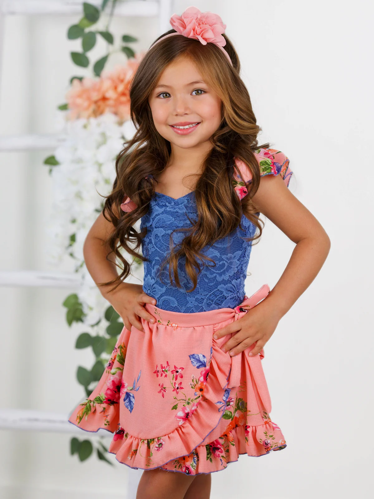 Boho Bloom Lace Top and Floral Ruffle Skort Set - Image 3