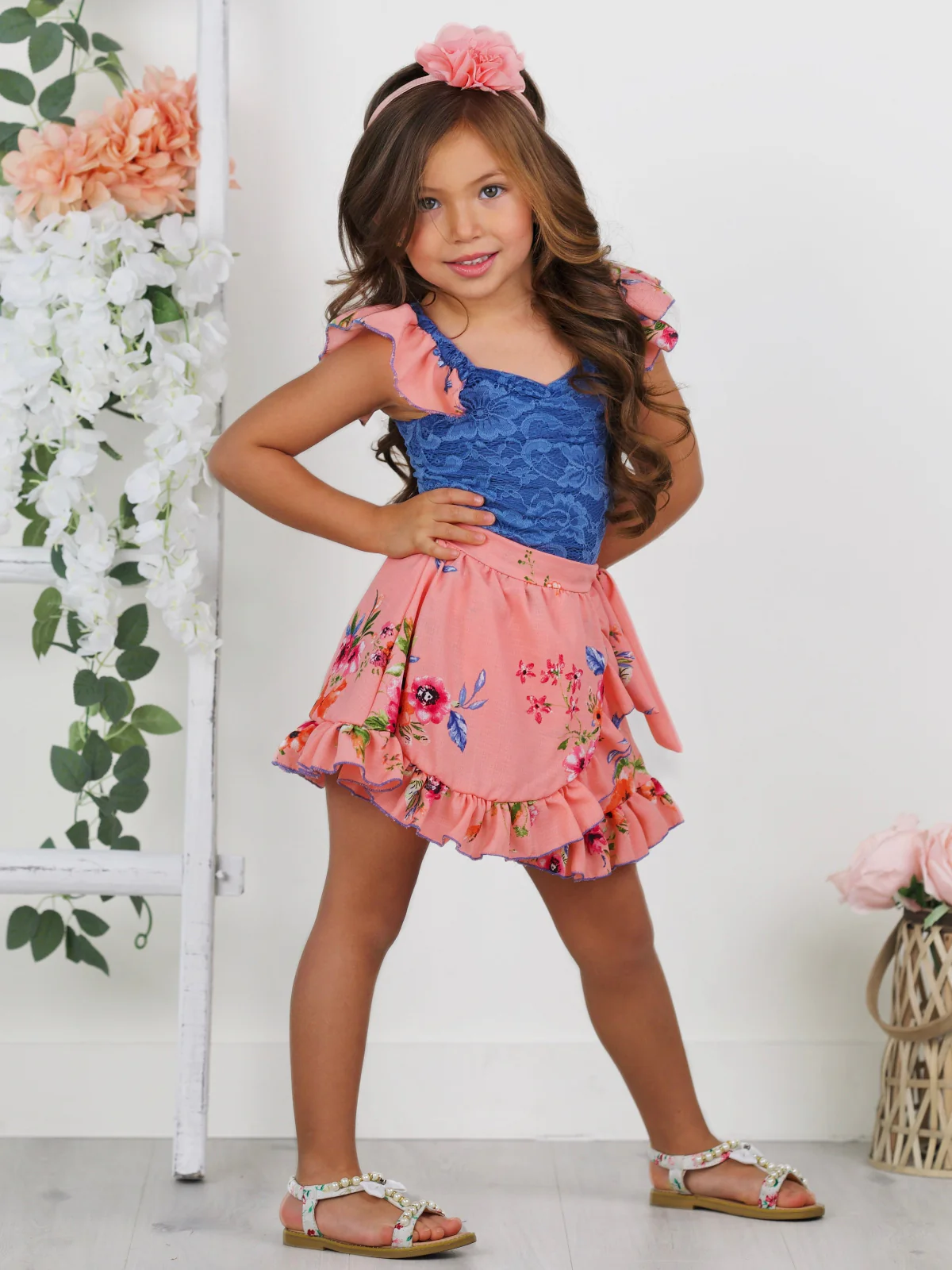 Boho Bloom Lace Top and Floral Ruffle Skort Set - Image 4