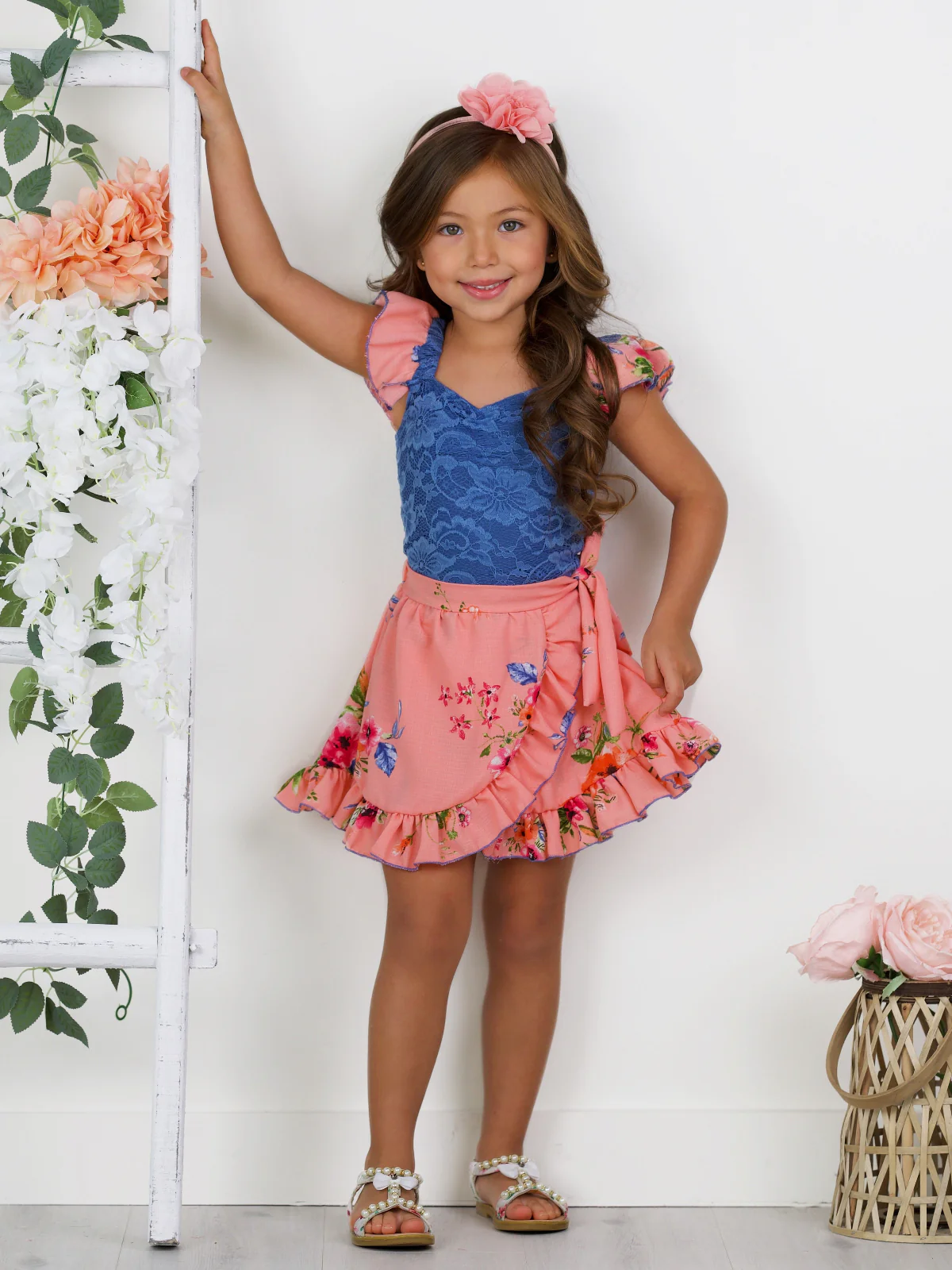 Boho Bloom Lace Top and Floral Ruffle Skort Set - Image 5