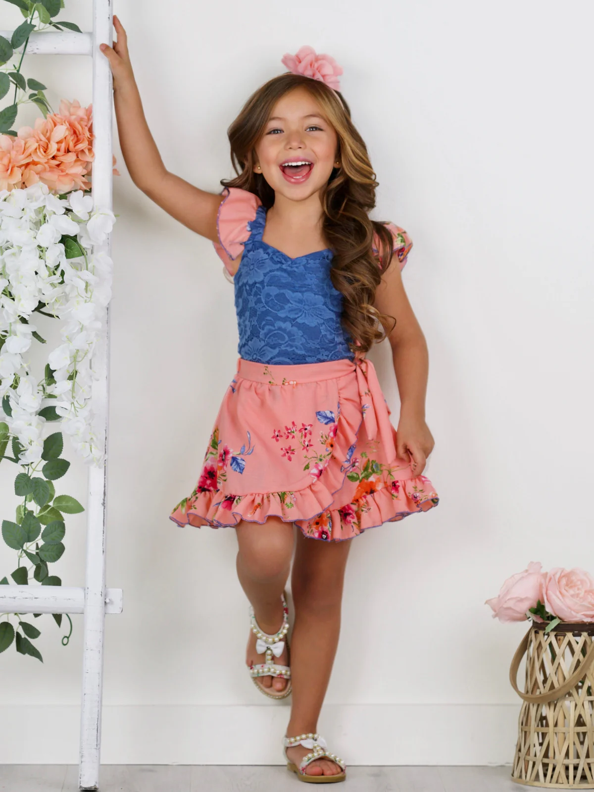 Boho Bloom Lace Top and Floral Ruffle Skort Set - Image 6