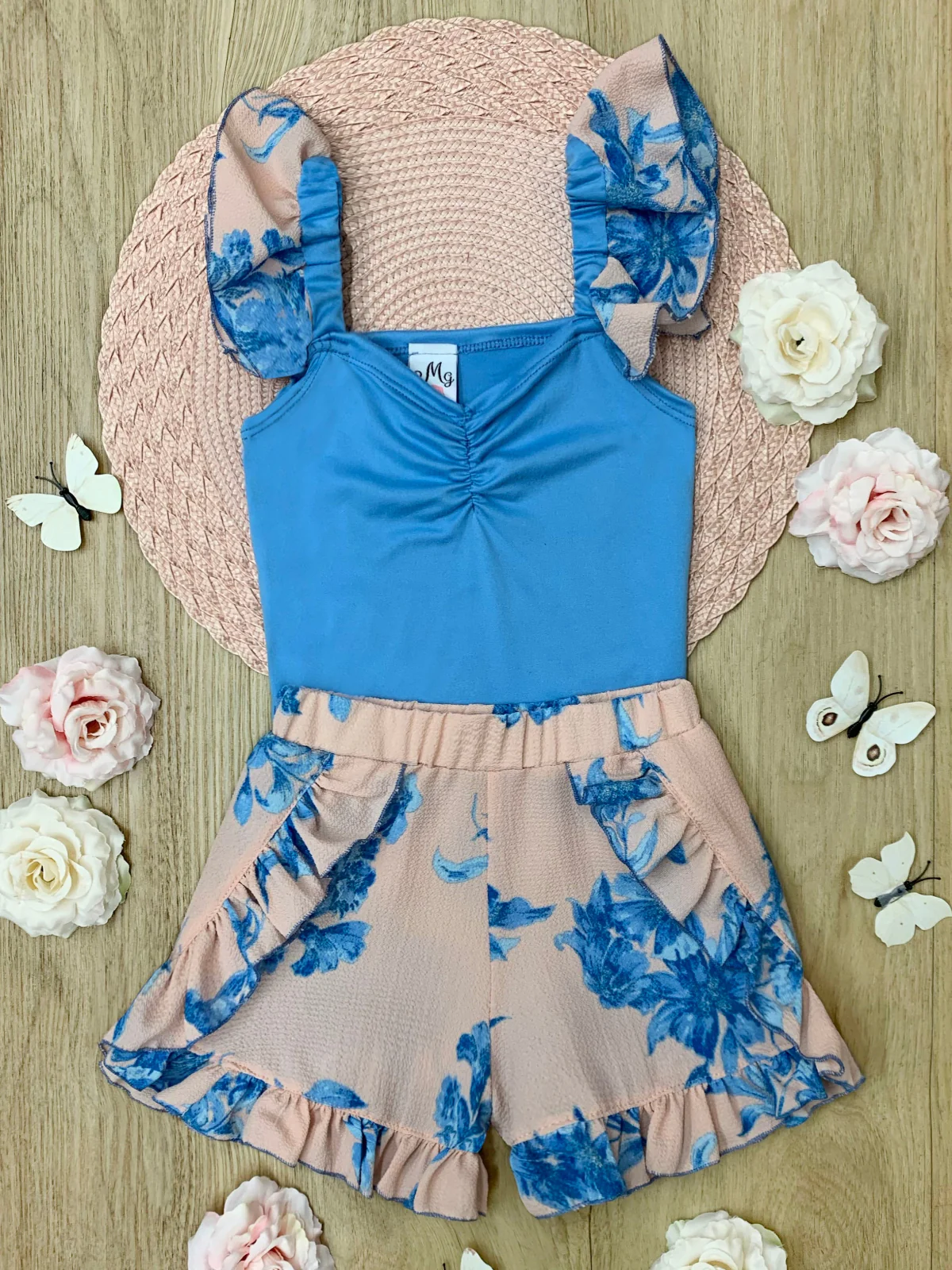 Boho Bloom Ruffle Sleeve Top and Floral Shorts Set - Image 2
