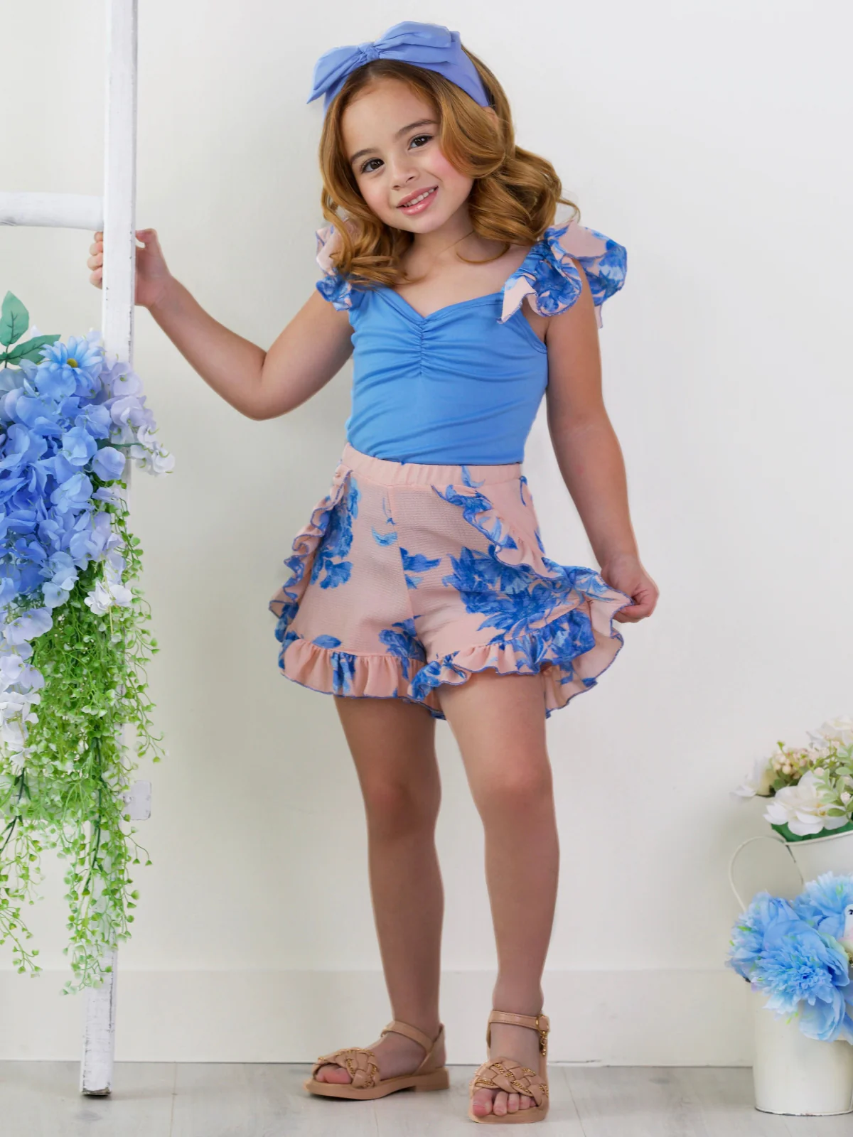 Boho Bloom Ruffle Sleeve Top and Floral Shorts Set - Image 5