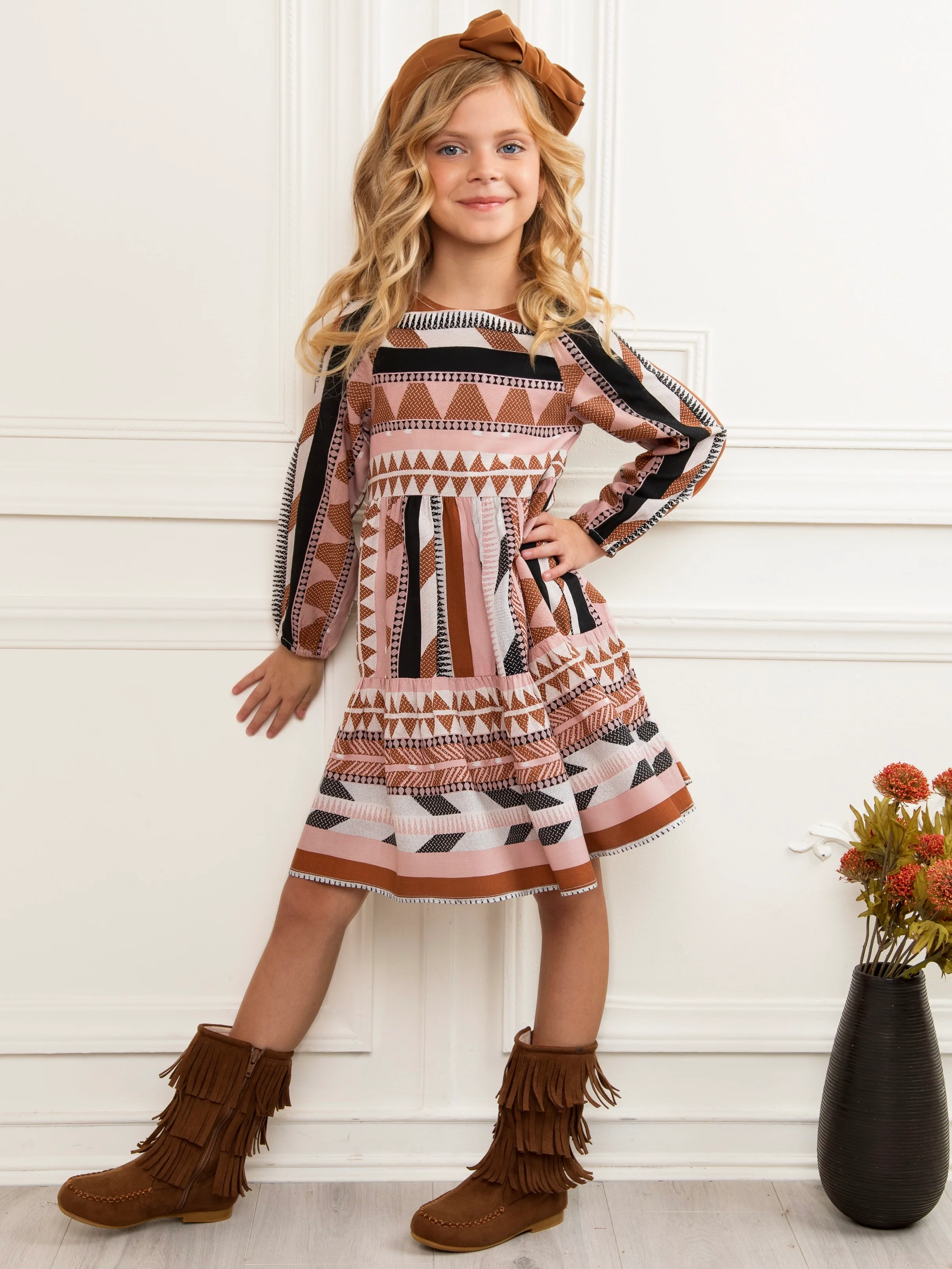 Boho Pink Long Sleeve Cotton Babydoll Dress - Image 3