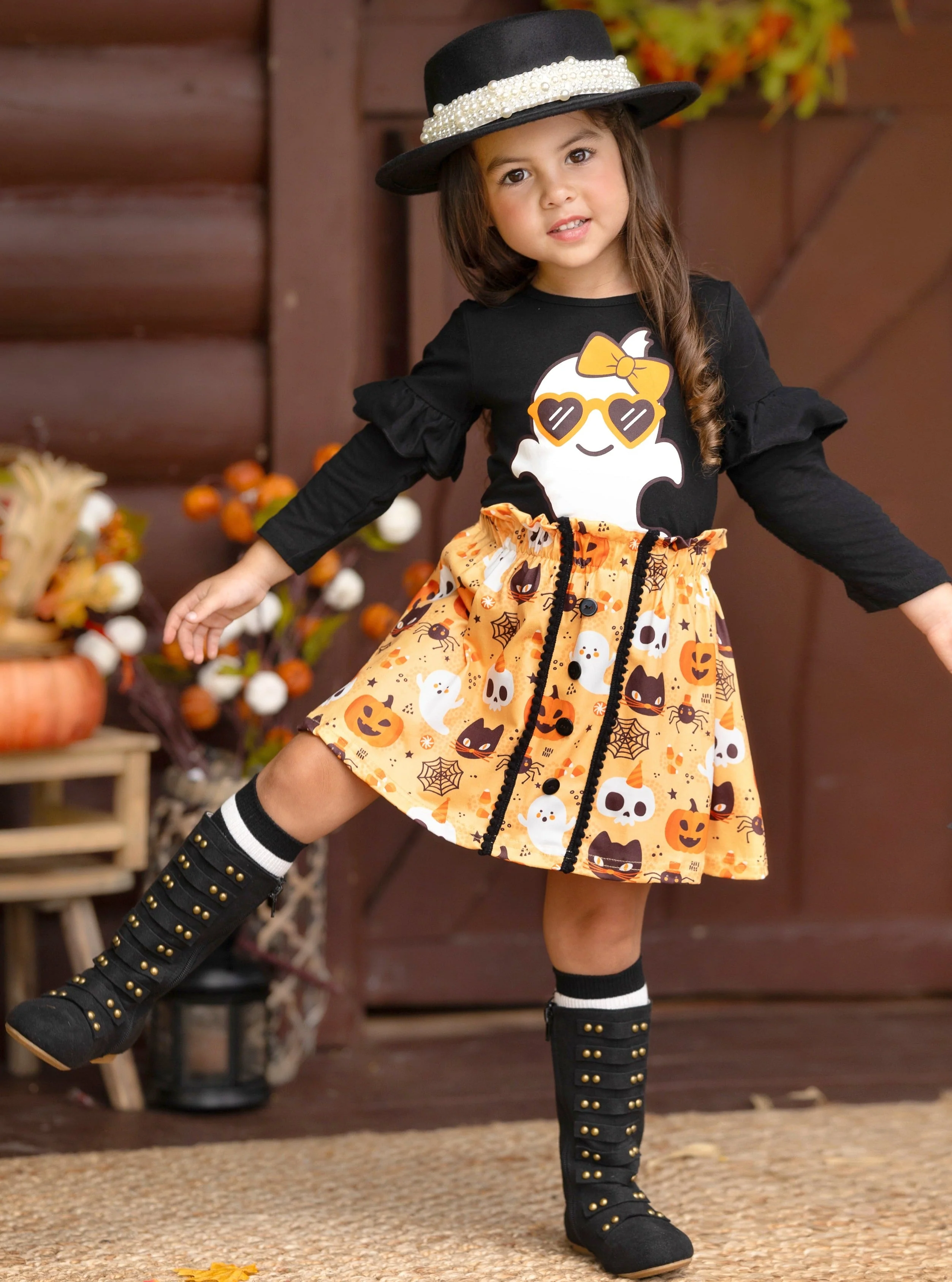 Boo, Felicia Ghost Top and Halloween Skirt Set - Image 2