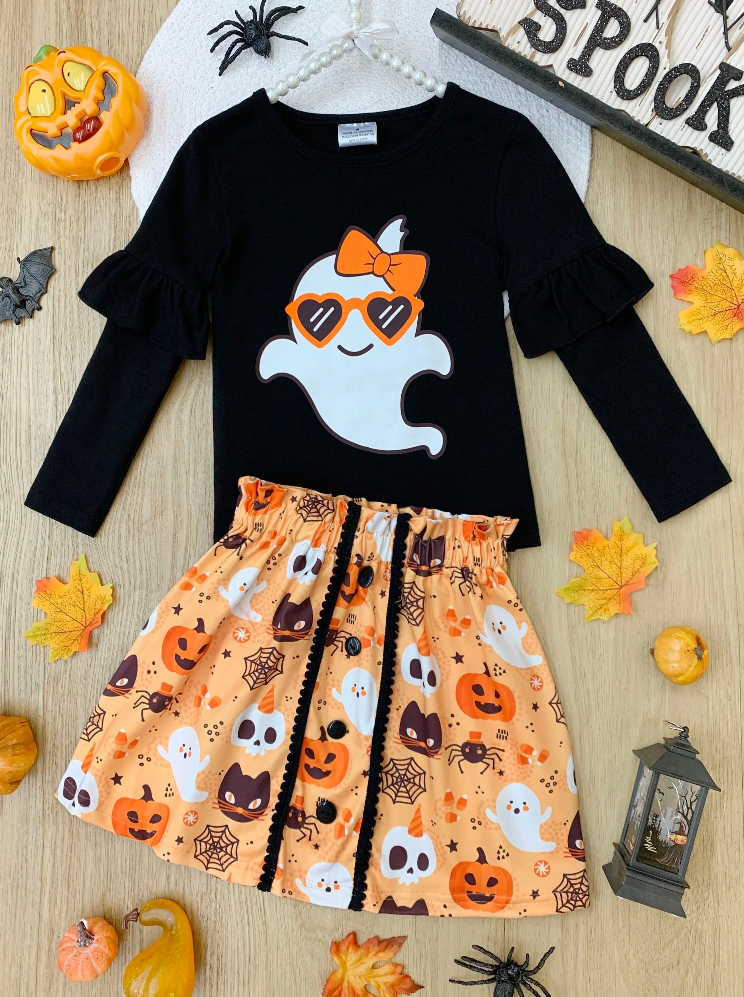 Boo, Felicia Ghost Top and Halloween Skirt Set - Image 3