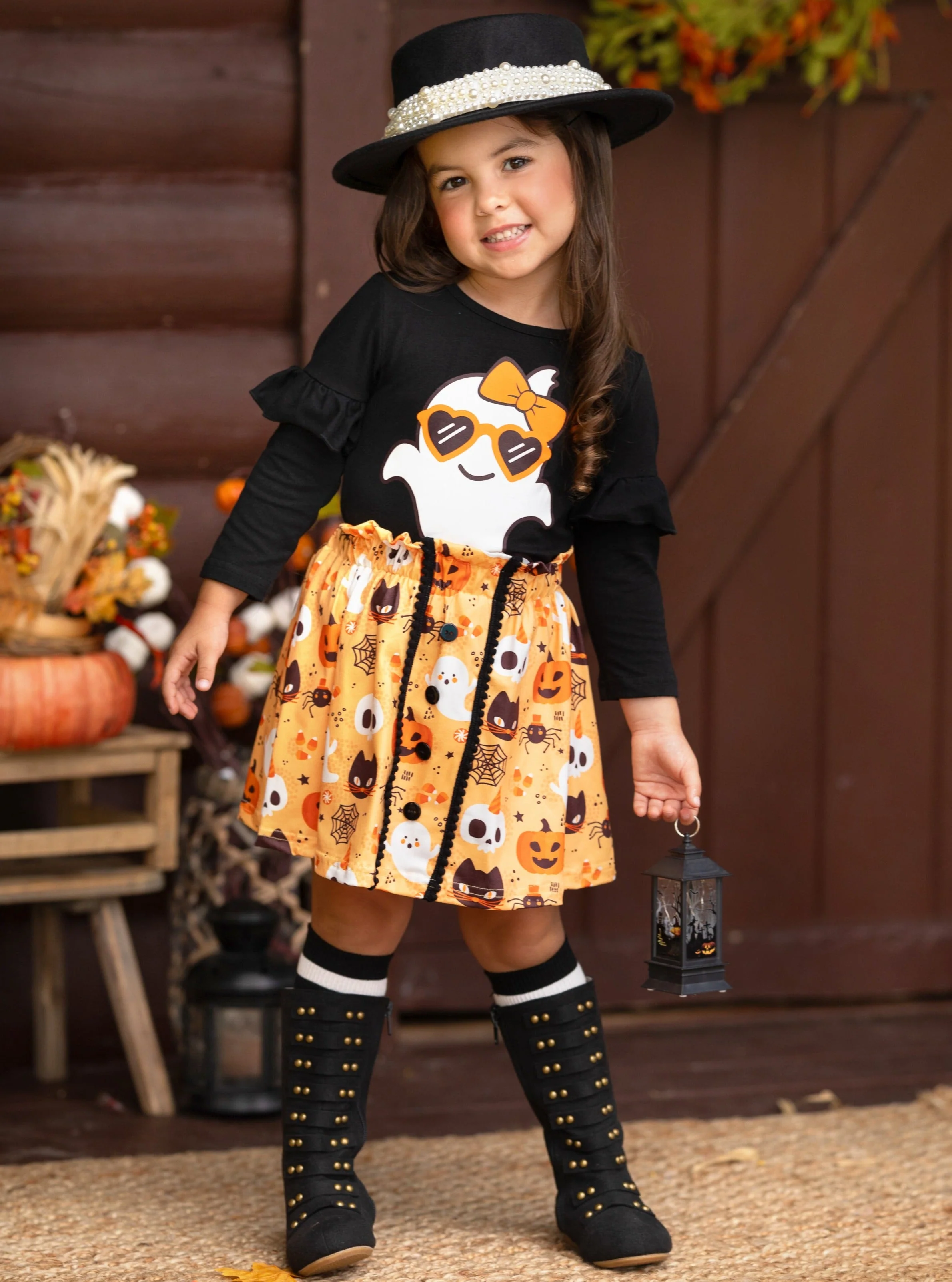 Boo, Felicia Ghost Top and Halloween Skirt Set - Image 4