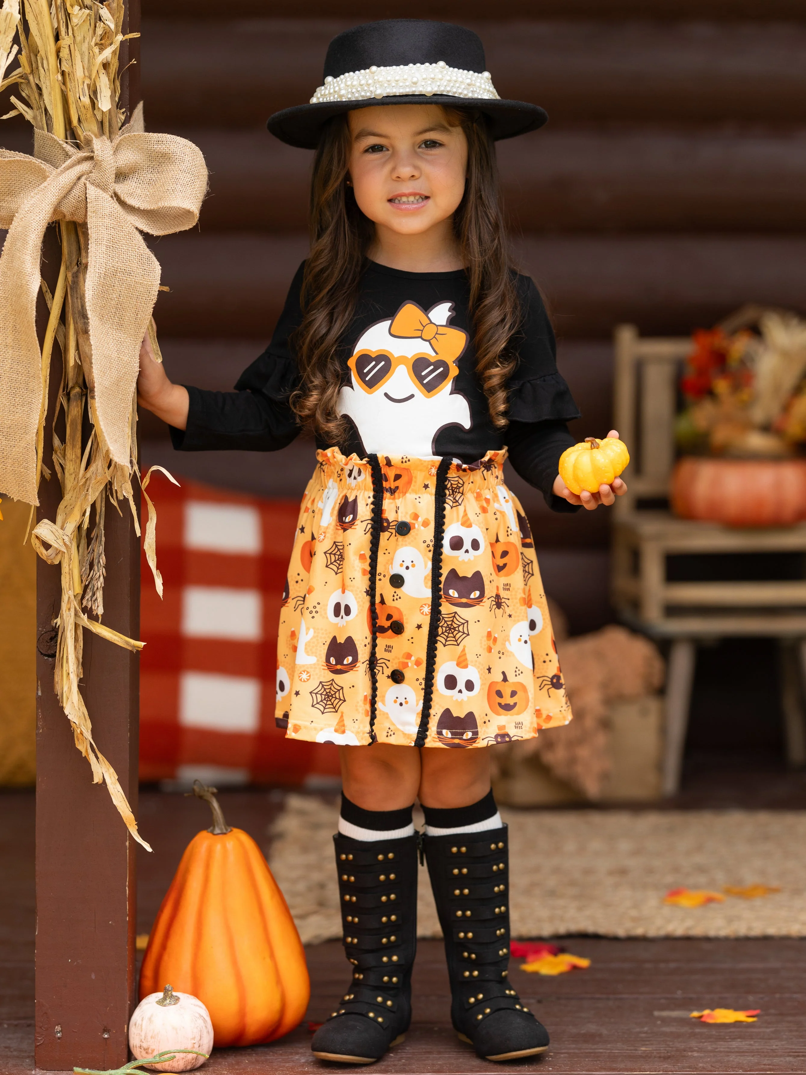 Boo, Felicia Ghost Top and Halloween Skirt Set - Image 5