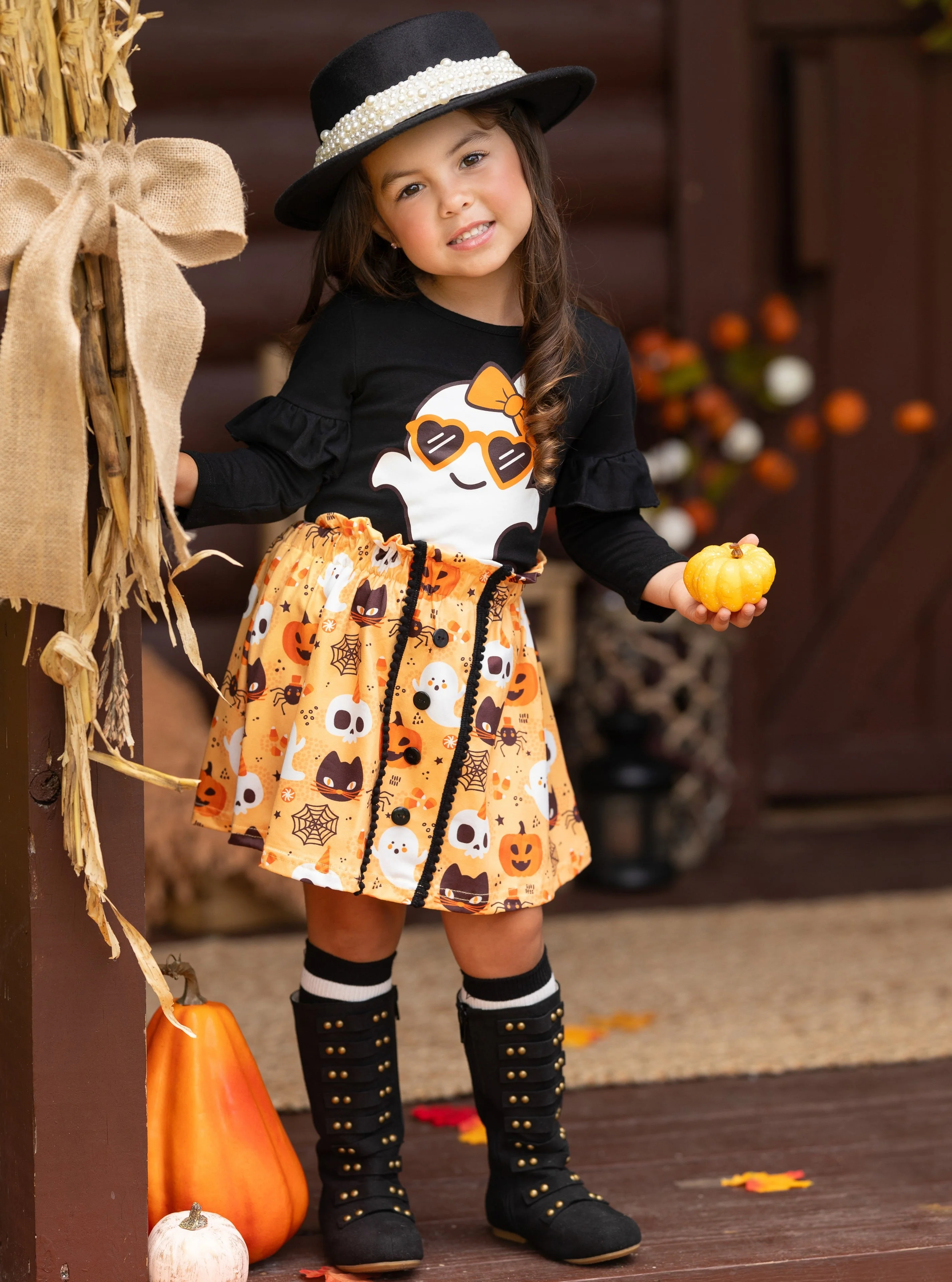Boo, Felicia Ghost Top and Halloween Skirt Set - Image 6