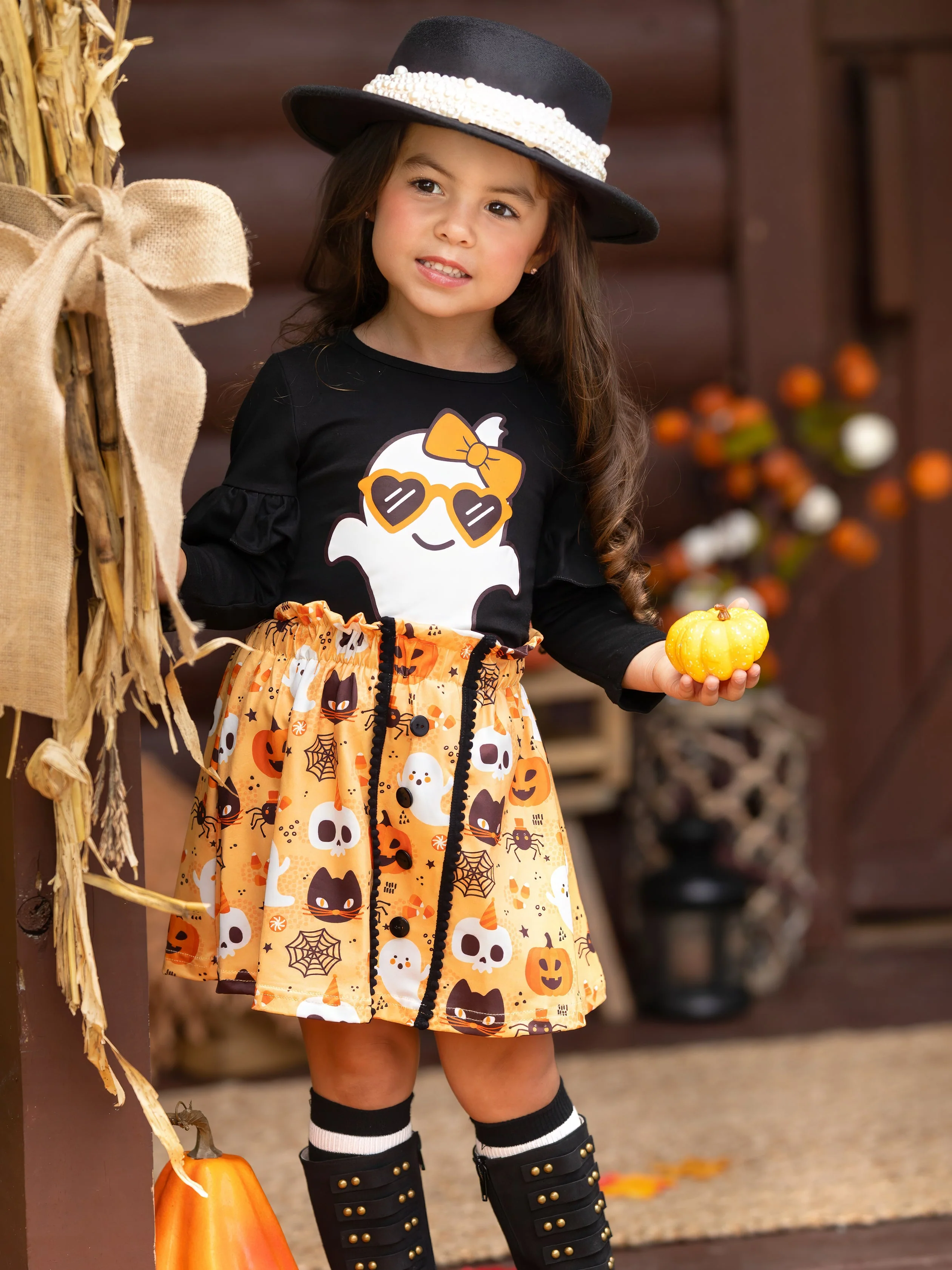 Boo, Felicia Ghost Top and Halloween Skirt Set - Image 7