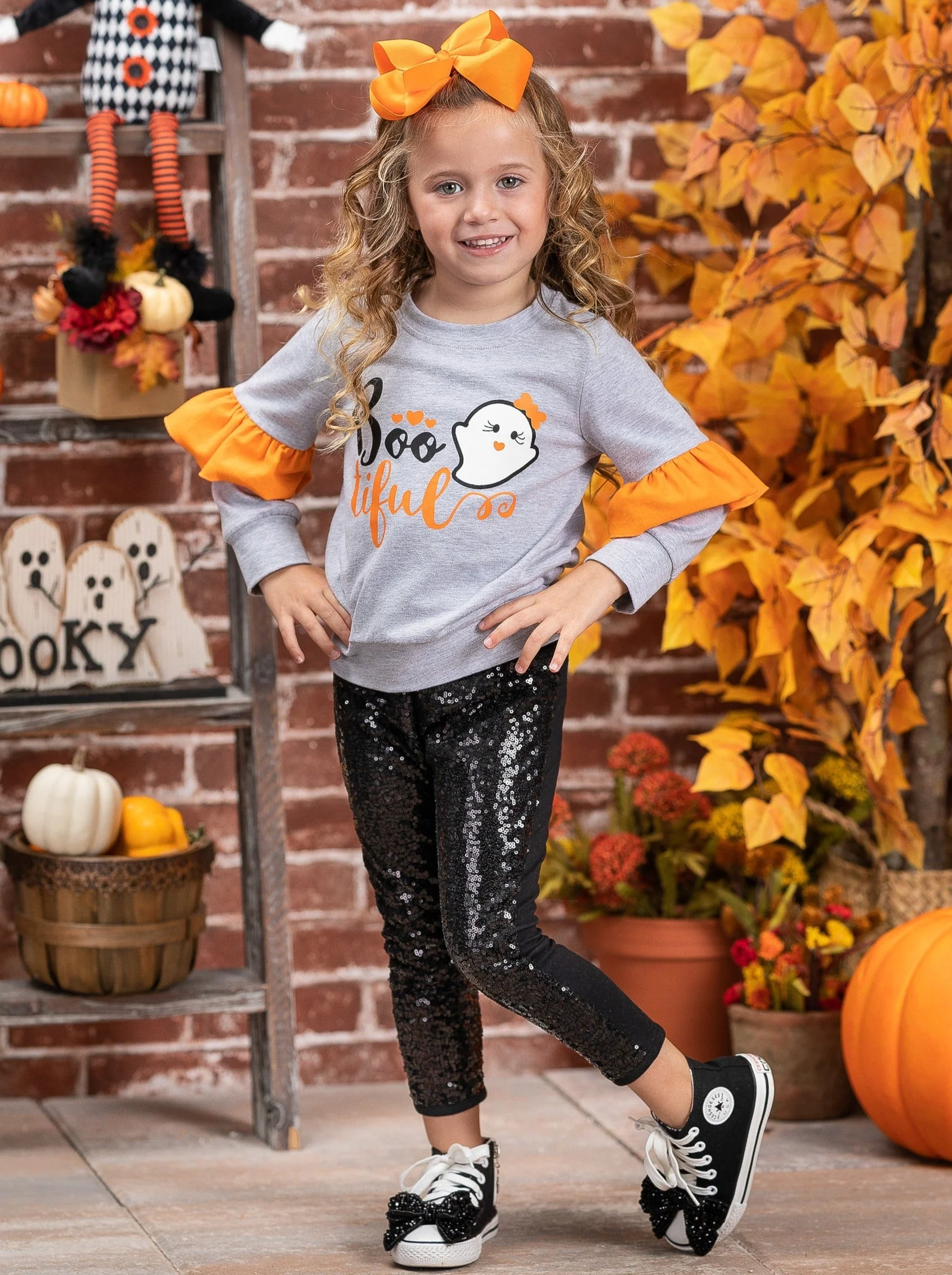 Boo-tiful Ruffle Sleeve Sweater and Sequin Legging Set - Image 2
