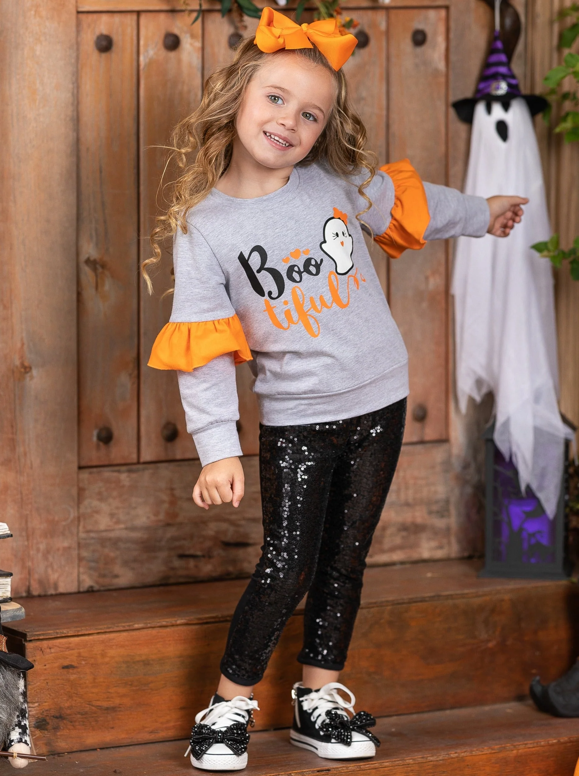 Boo-tiful Ruffle Sleeve Sweater and Sequin Legging Set - Image 5