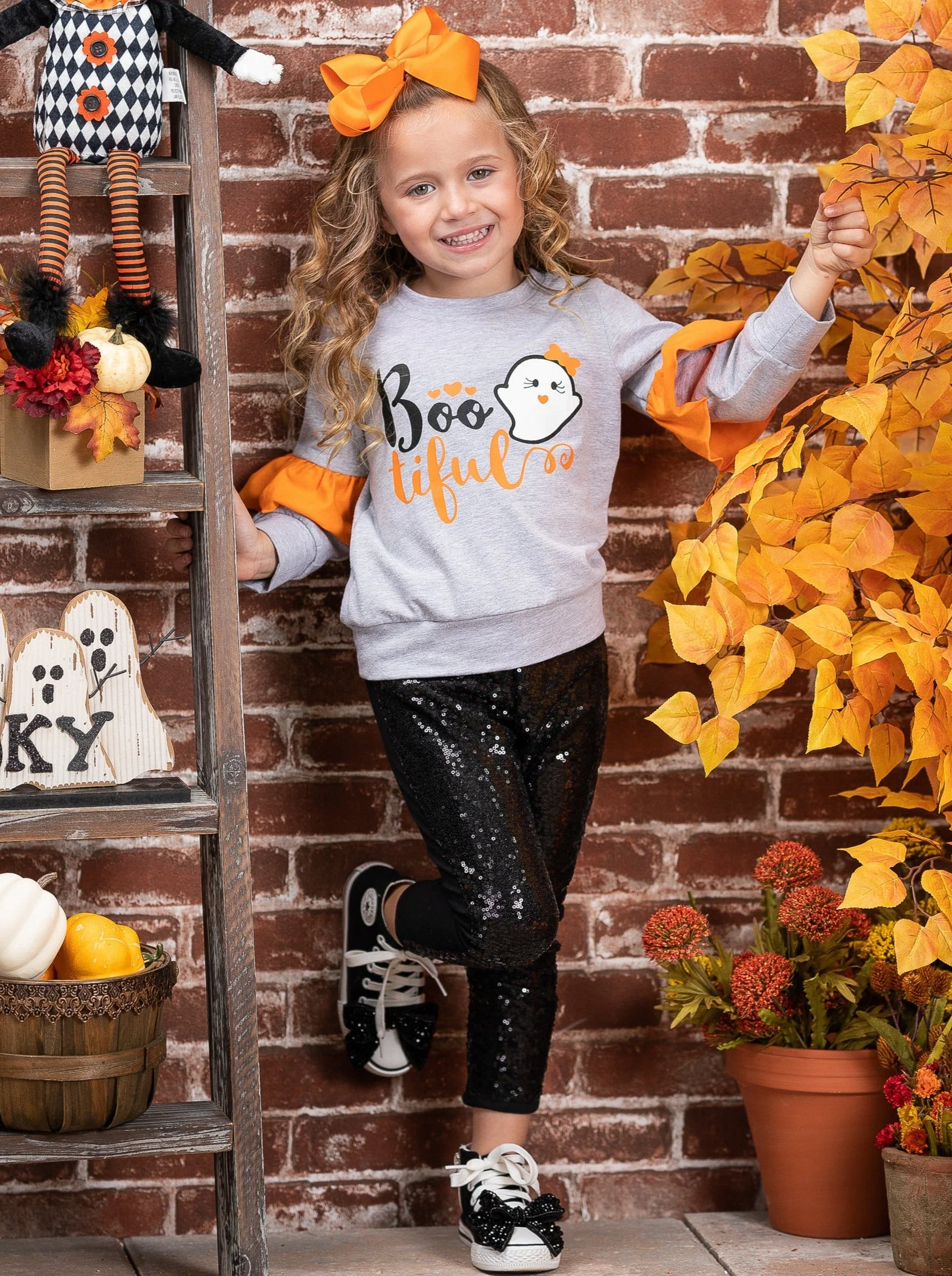 Boo-tiful Ruffle Sleeve Sweater and Sequin Legging Set - Image 6