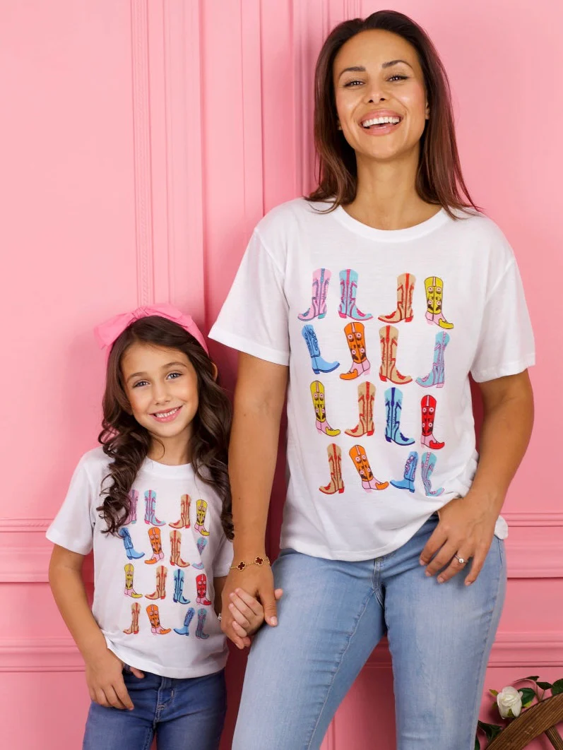 Mommy and Me Boot Scootin' Fun Cowgirl Boot Graphic Top - Image 4