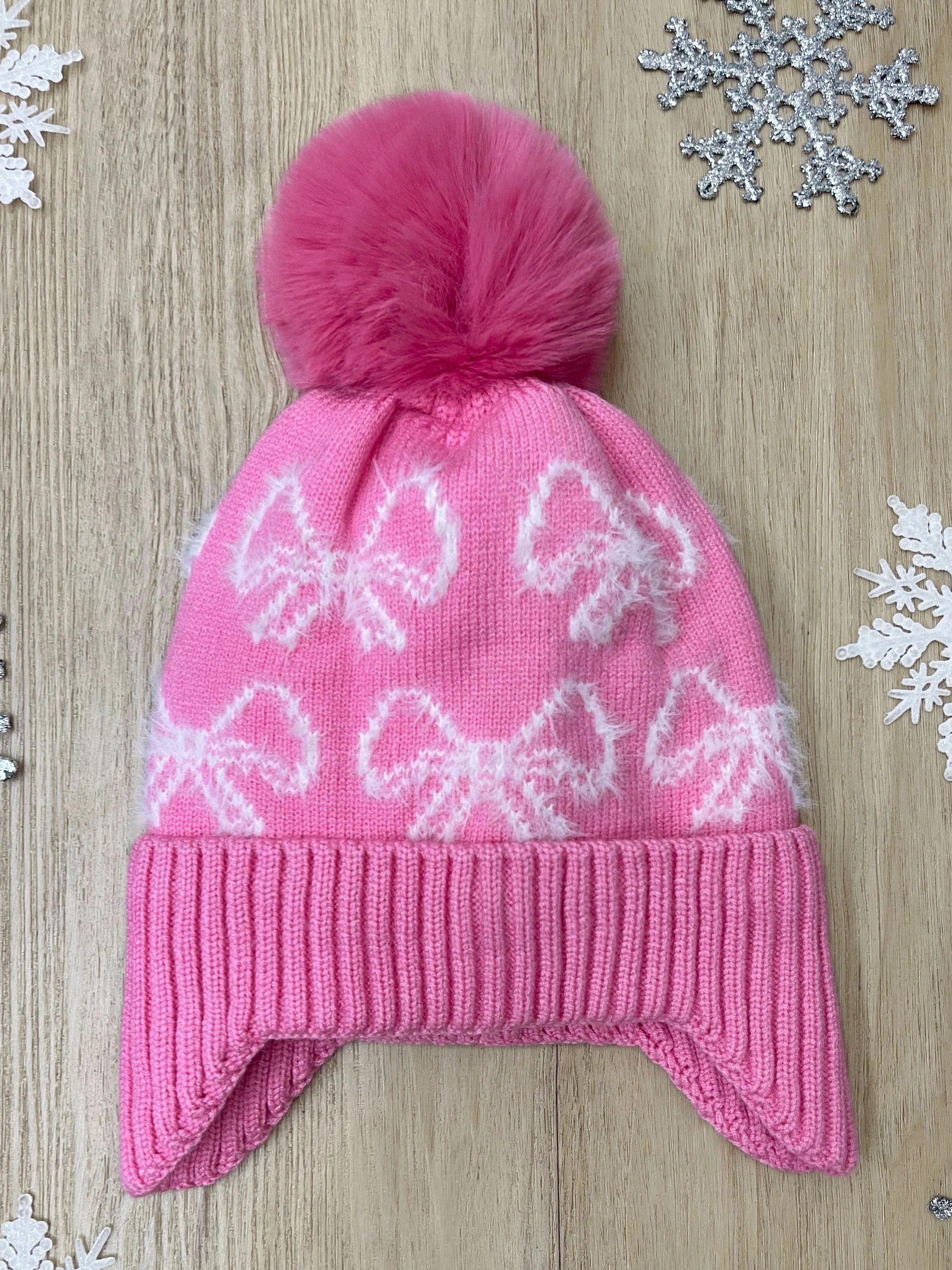 Blush Blizzard Bow Pom Beanie - Image 2