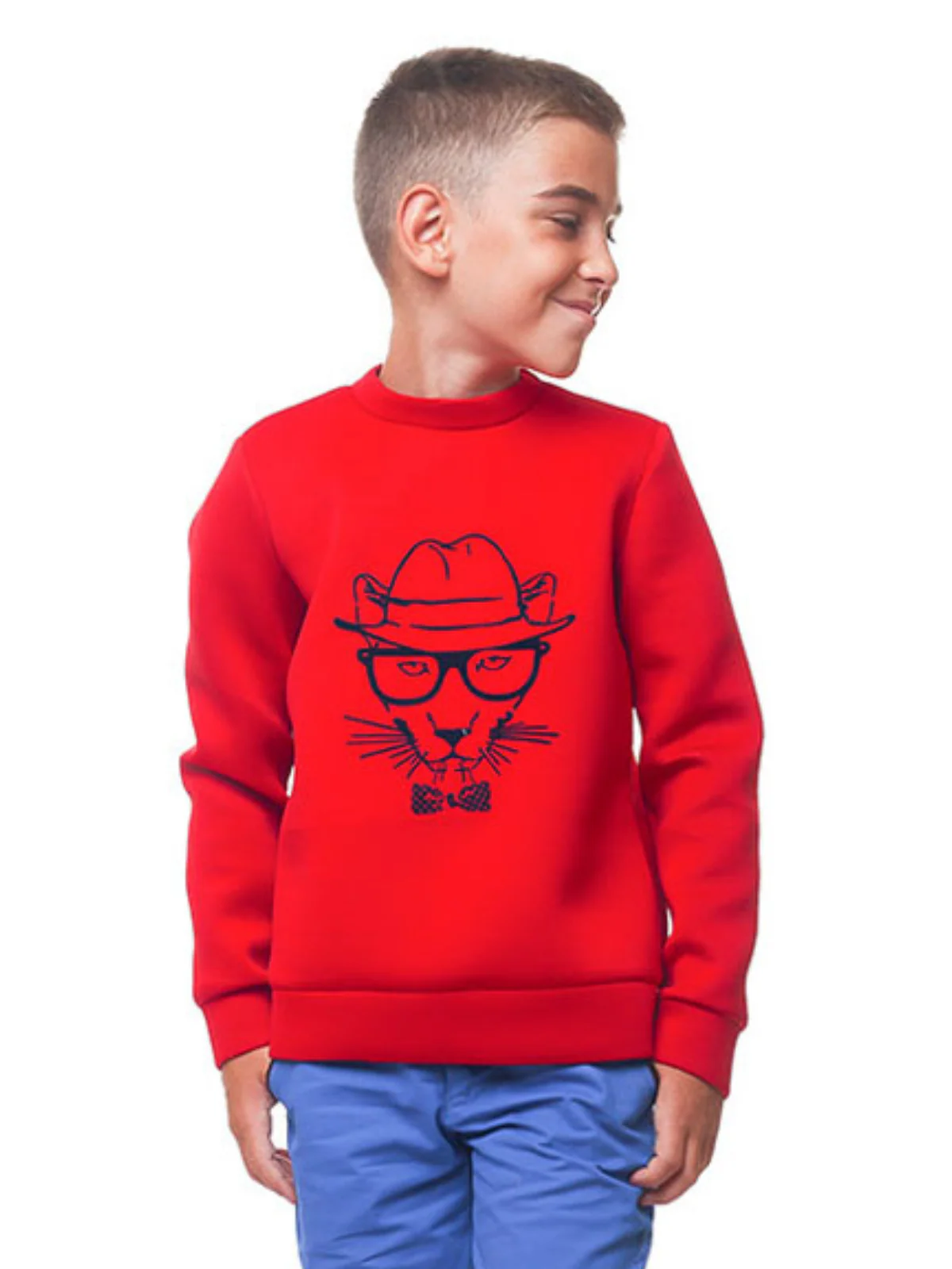 Boys Red Cool Cat Sweatshirt by Kids Couture - Image 2