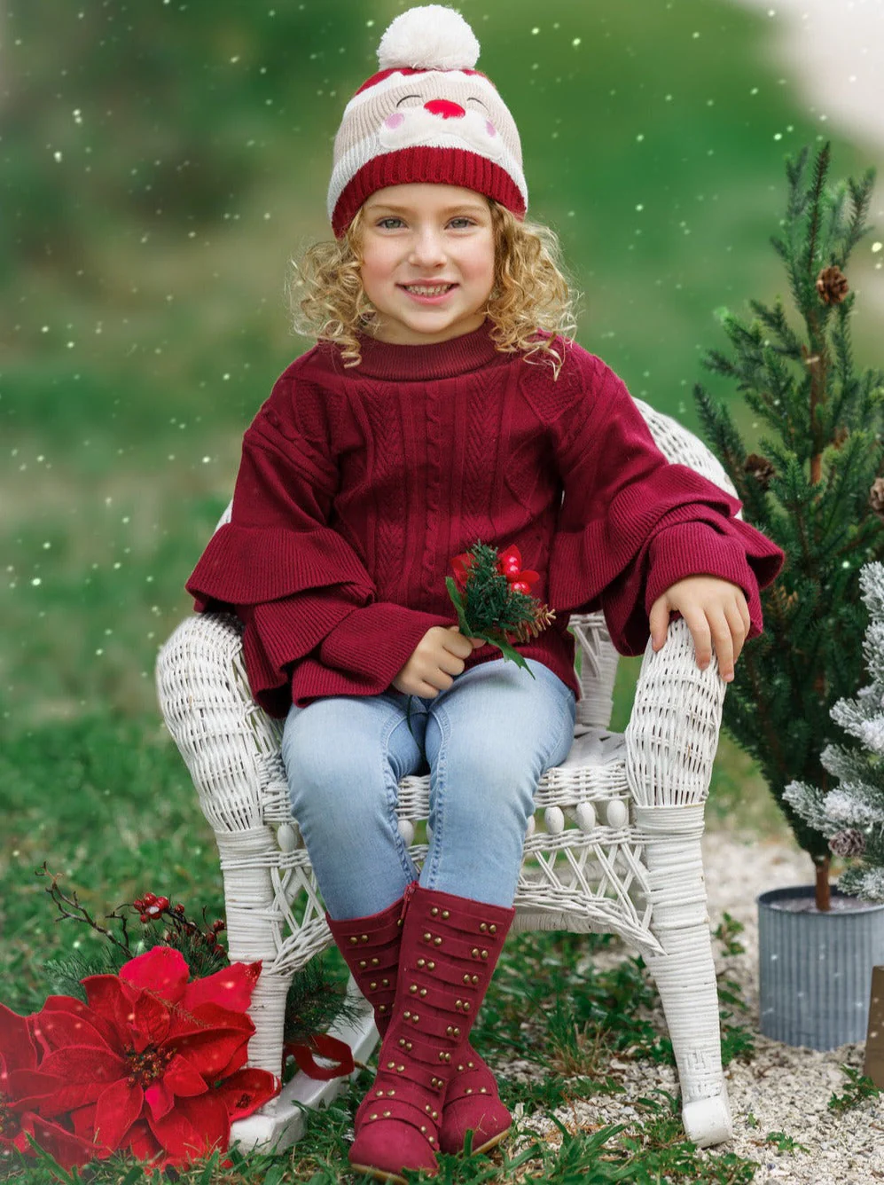 Burgundy Bliss Tiered Sleeve Cable Knit Sweater - Image 2