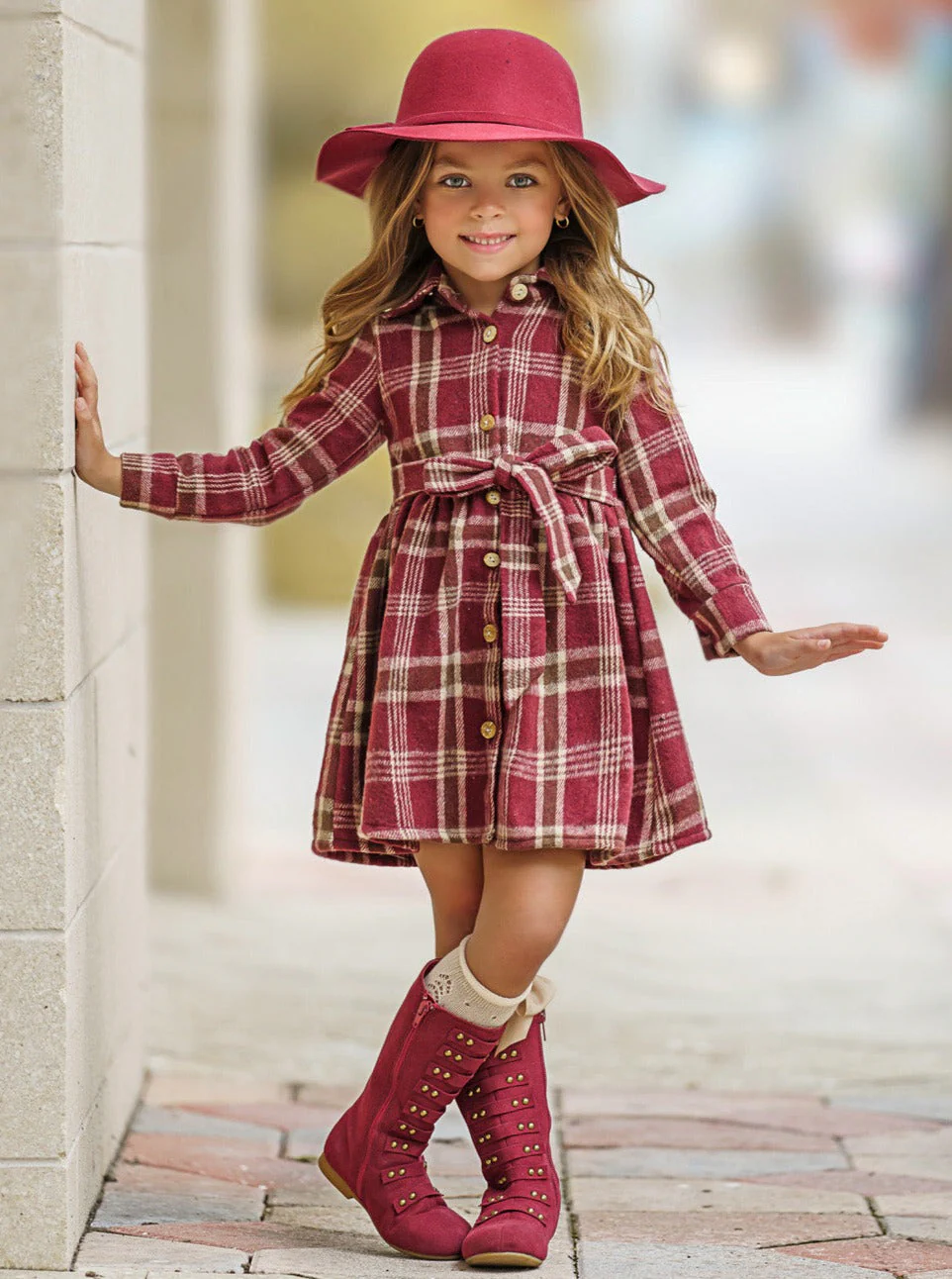 Pumpkin Harvest Burgundy Flannel Dress - Image 2