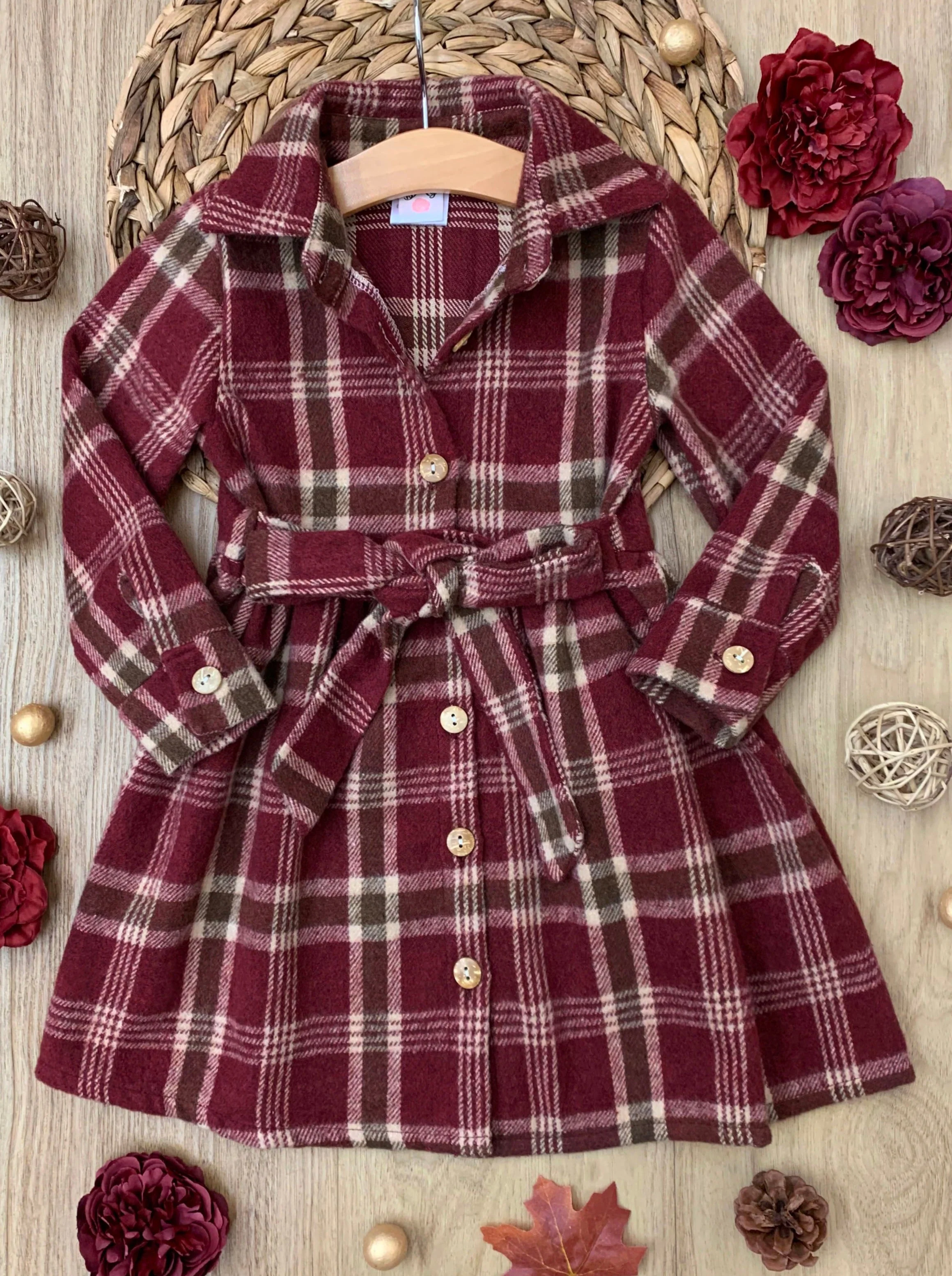 Pumpkin Harvest Burgundy Flannel Dress - Image 3