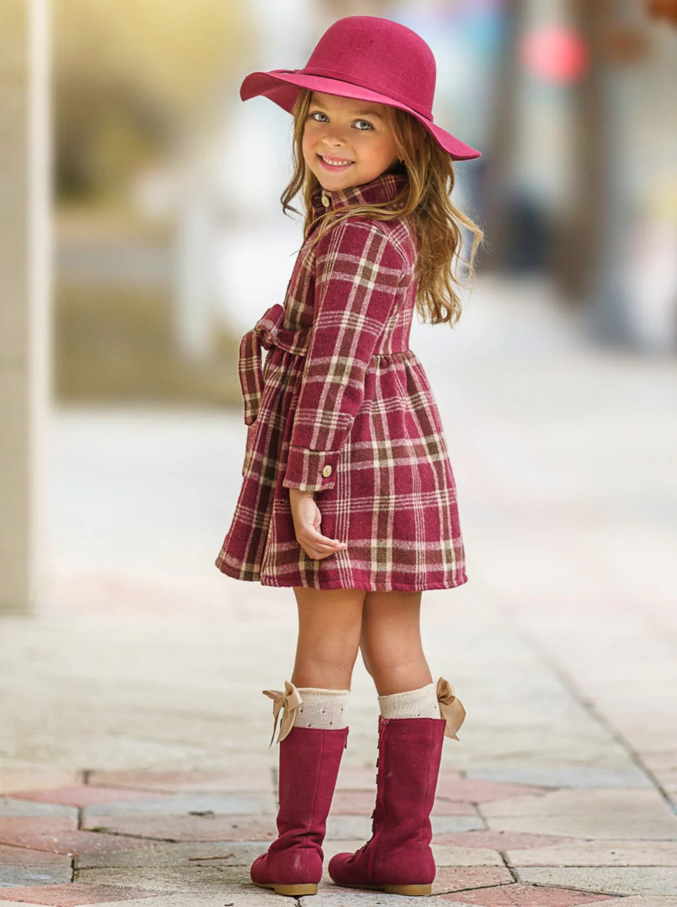 Pumpkin Harvest Burgundy Flannel Dress - Image 4