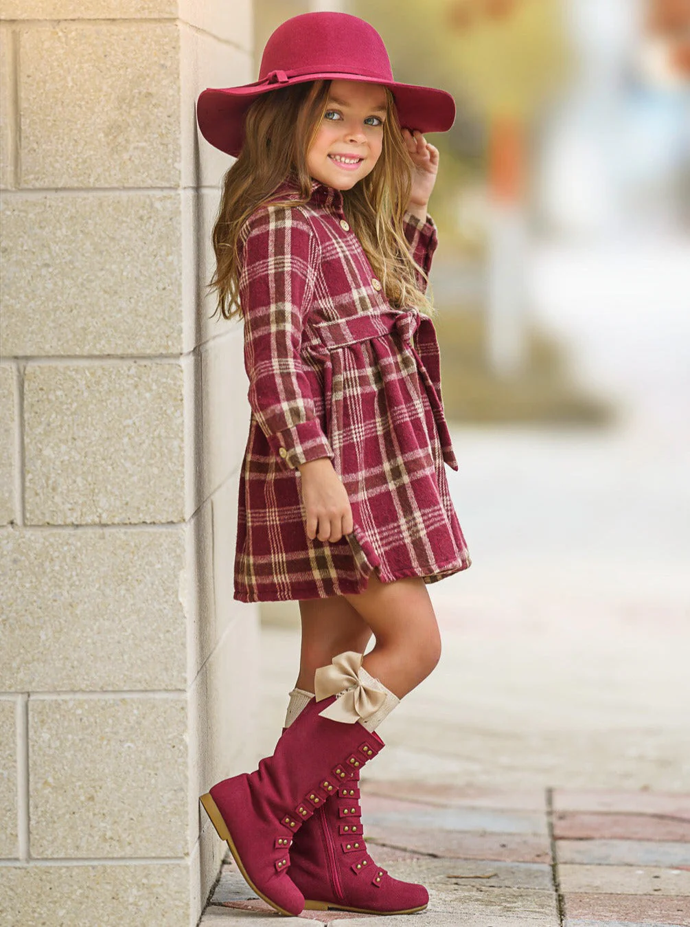 Pumpkin Harvest Burgundy Flannel Dress - Image 5