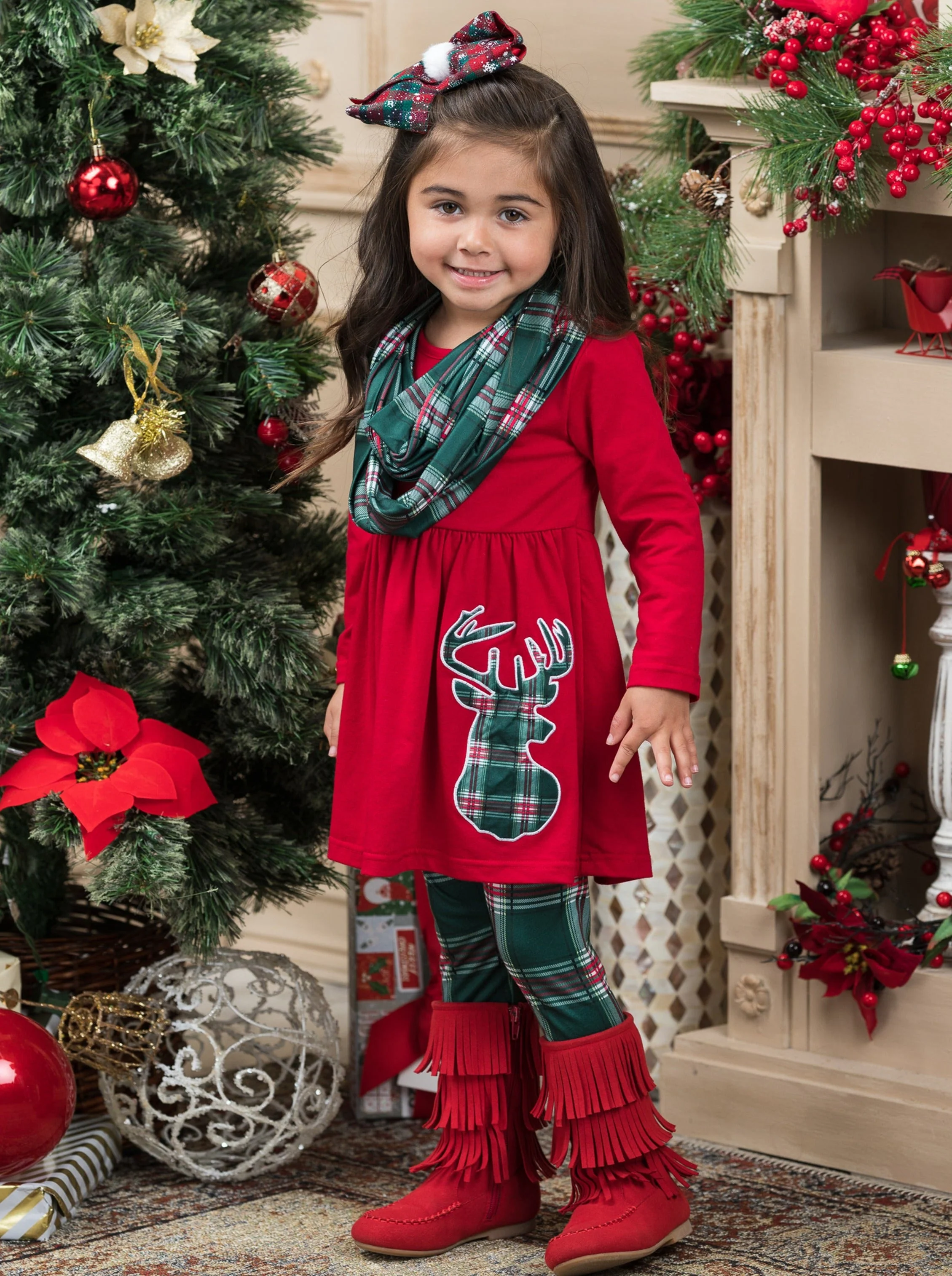 Reindeer Slay Plaid Tunic, Scarf, And Legging Set - Image 3