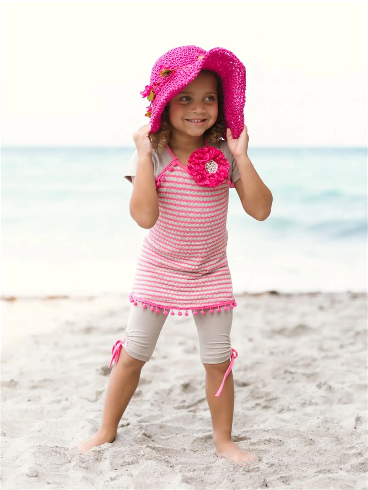 Sweet Beach Day Striped Raglan Top And Capris Legging Set - Image 2