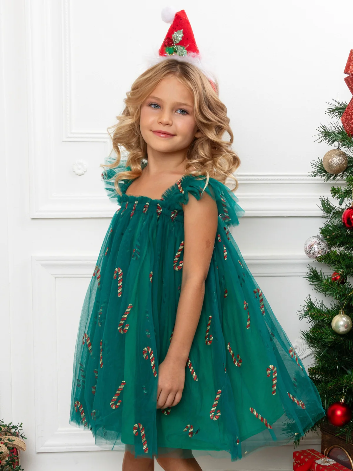 Candy Cane Green Sparkle Christmas Dress - Image 2