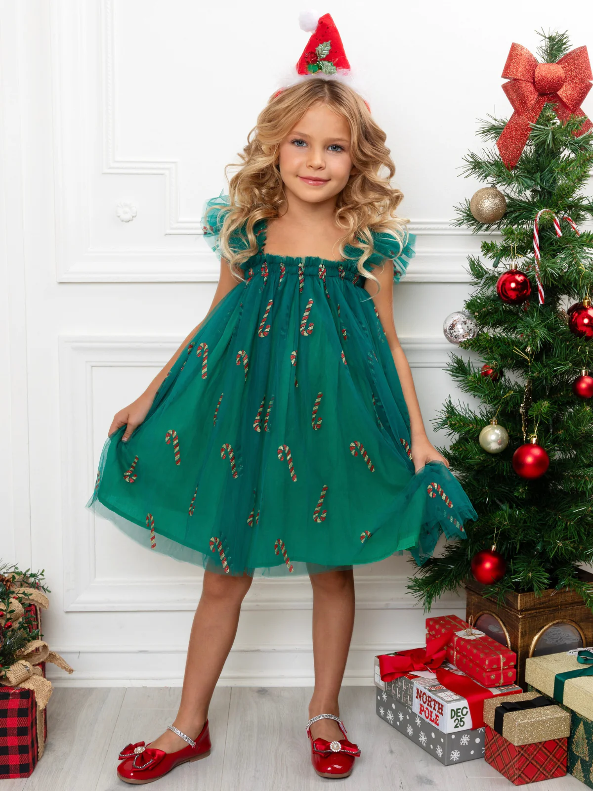 Candy Cane Green Sparkle Christmas Dress - Image 5
