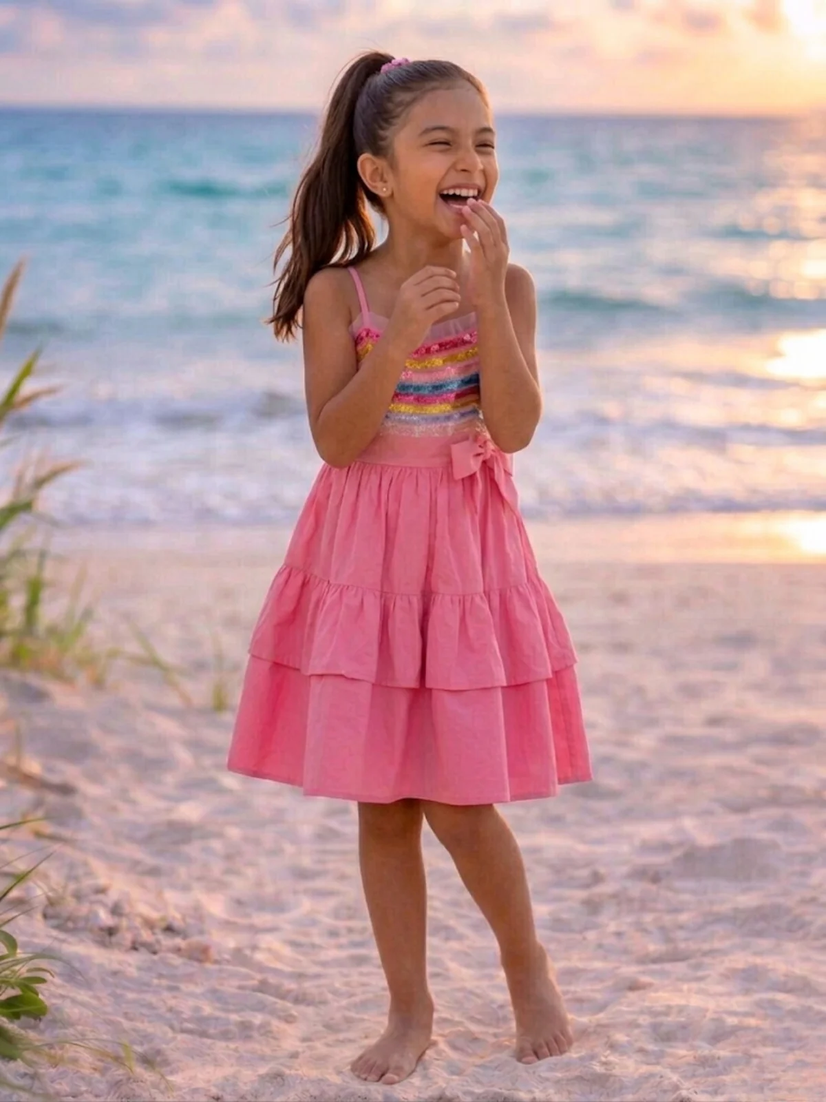 Candy Sparkle Rainbow Sequin Cotton Dress - Image 3