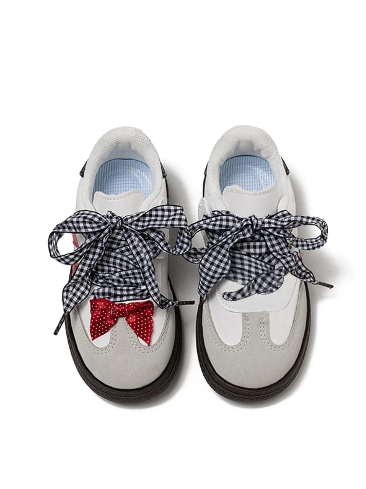 Casual Gingham Bow Lace-Up Sneakers - Image 2