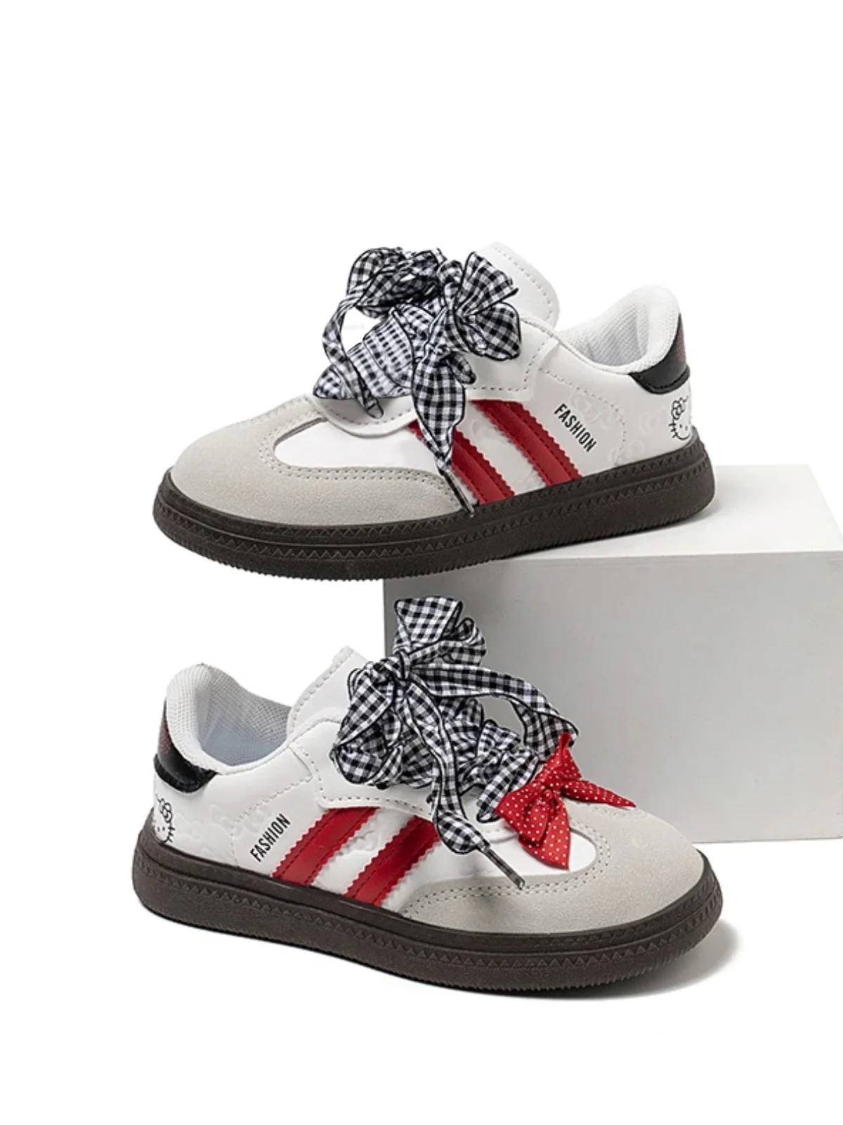 Casual Gingham Bow Lace-Up Sneakers - Image 3