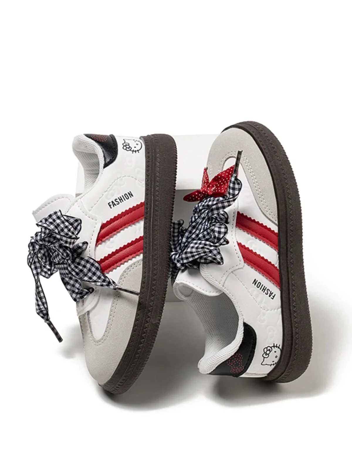 Casual Gingham Bow Lace-Up Sneakers - Image 4