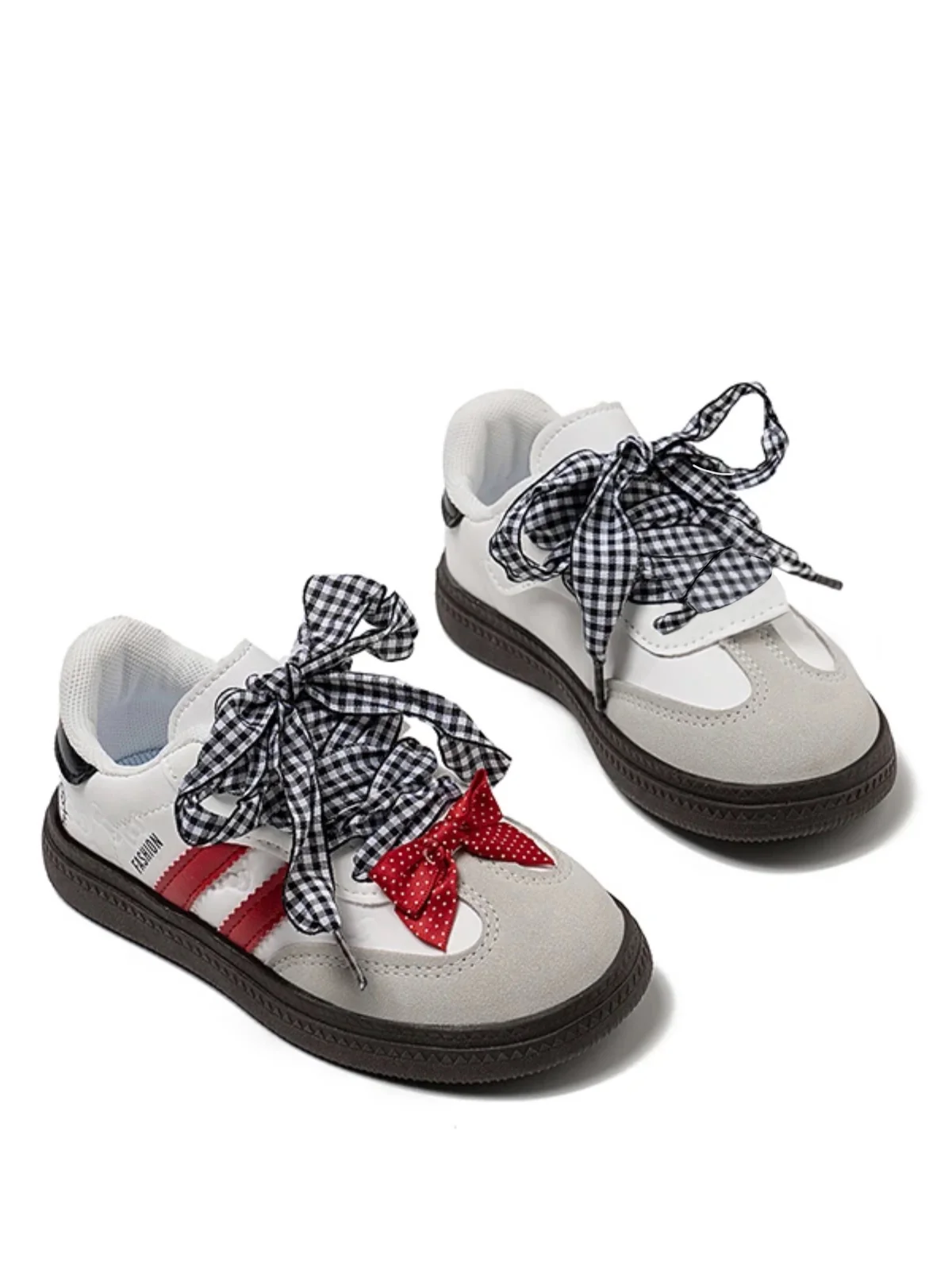 Casual Gingham Bow Lace-Up Sneakers - Image 5